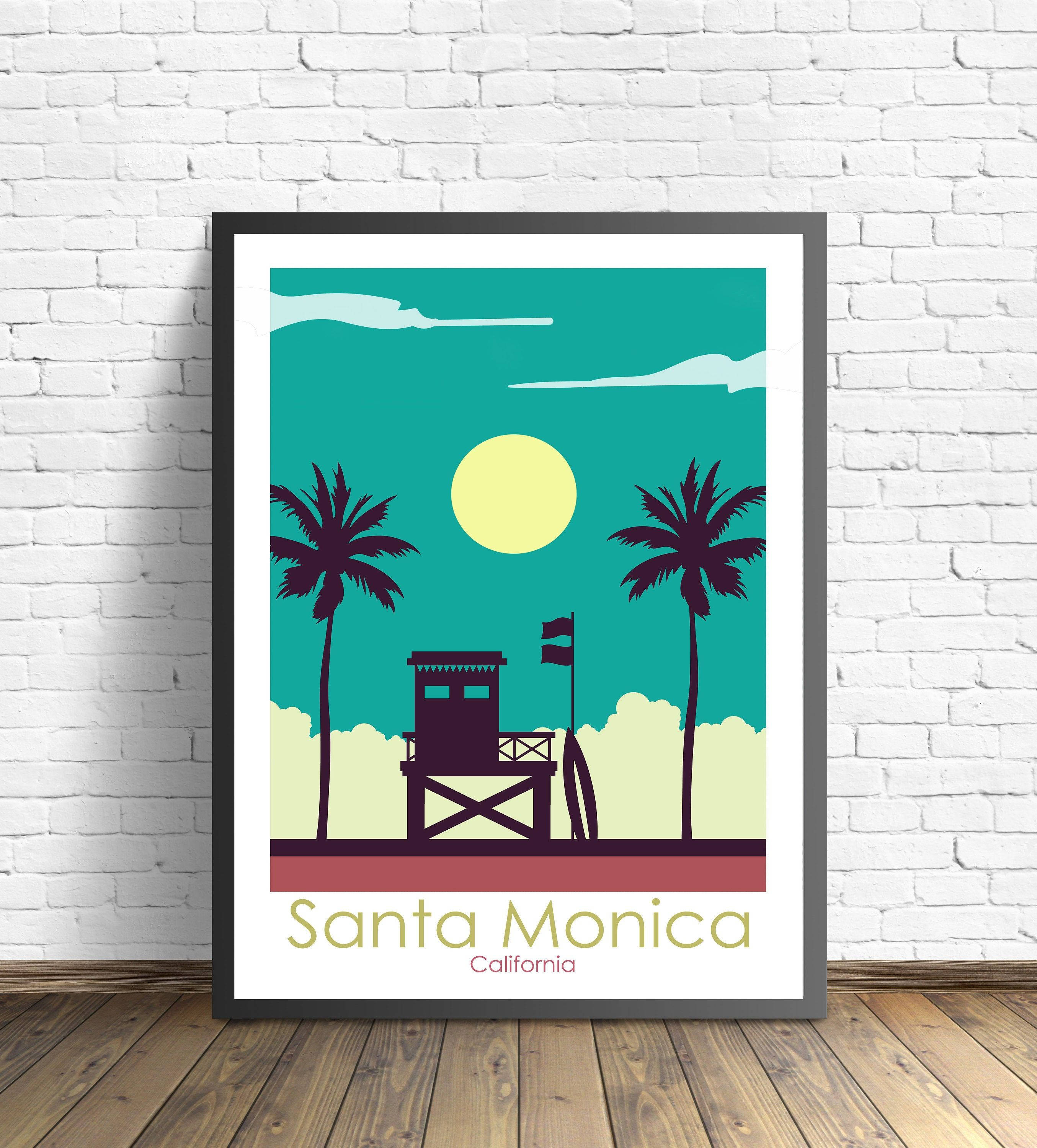 Santa Monica, palm trees, lifeguard tower, 2K Phone Wallpaper
