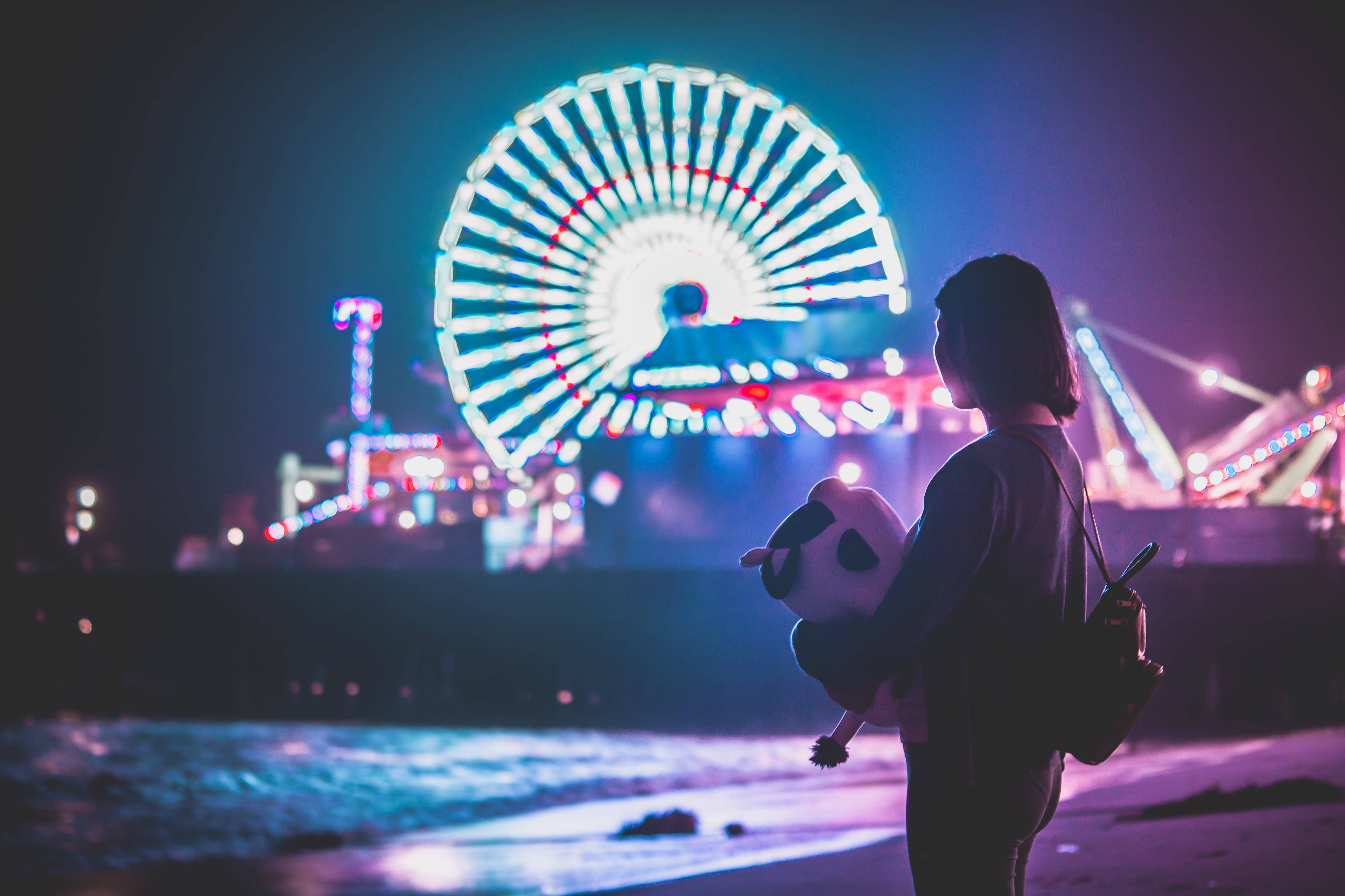 Santa Monica, beach, night, 5K Desktop Wallpaper