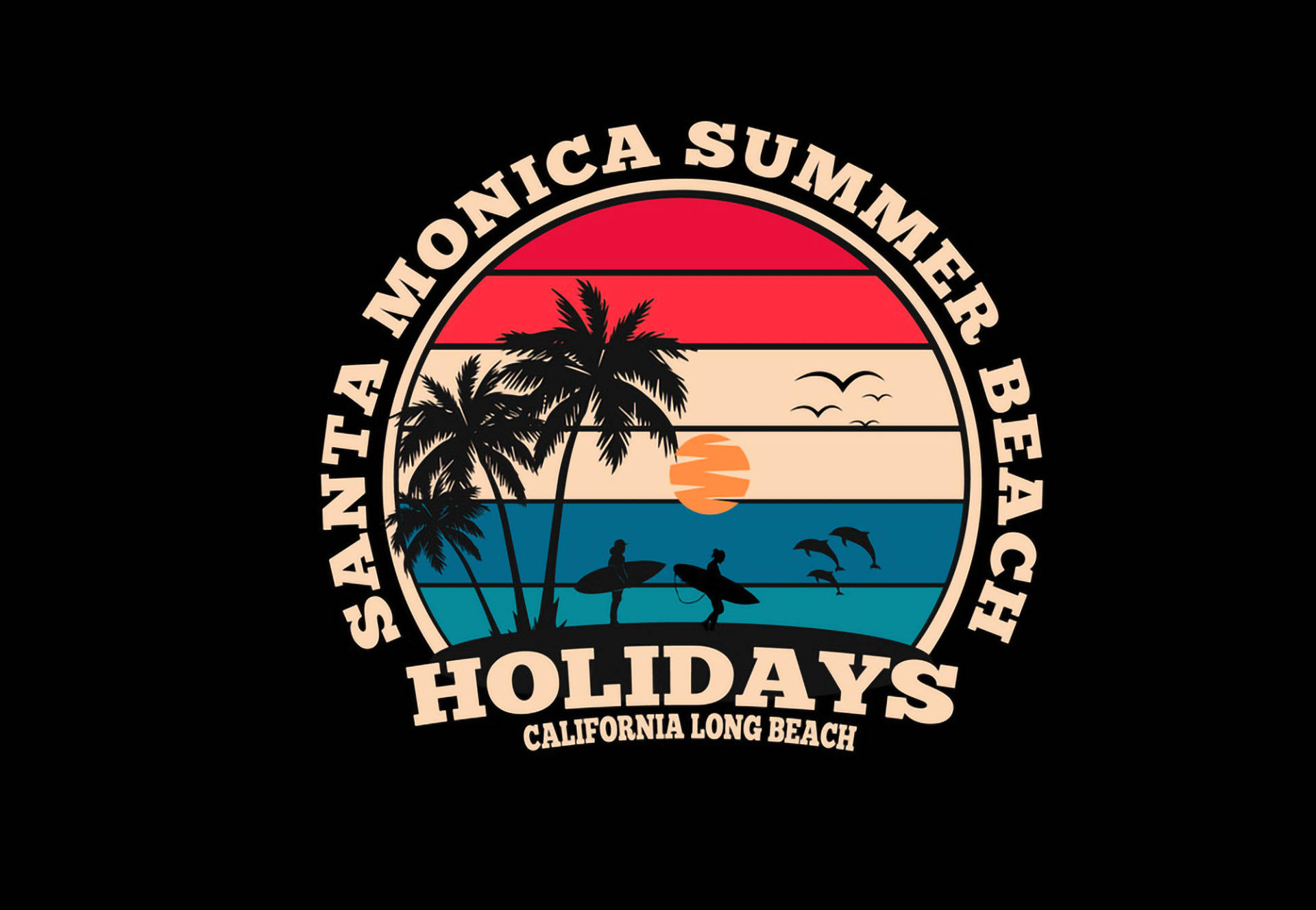Santa Monica, palm trees, surfers, Full HD Desktop Wallpaper
