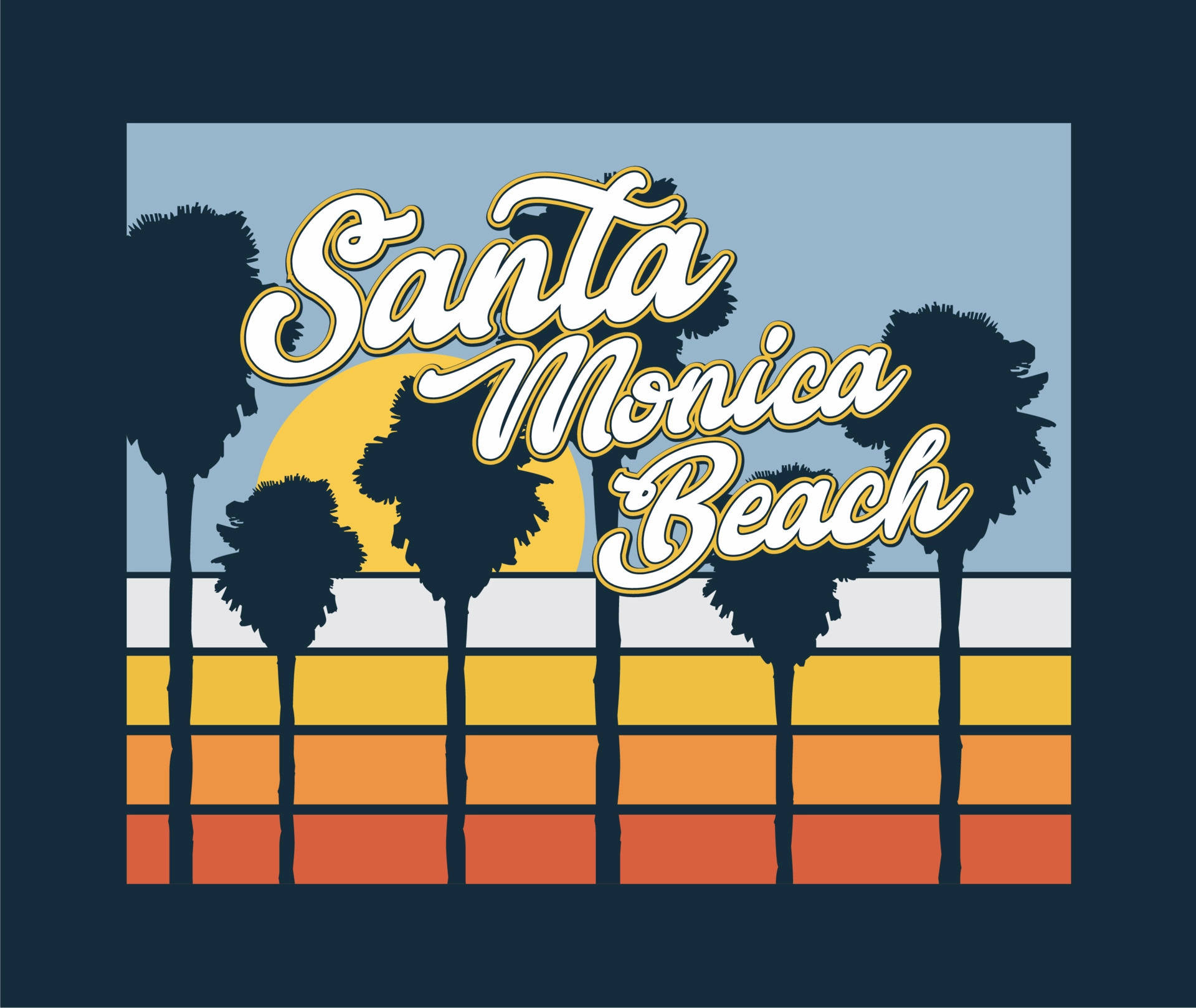 Santa Monica, Santa Monica Beach, palm trees, Full HD Desktop Wallpaper