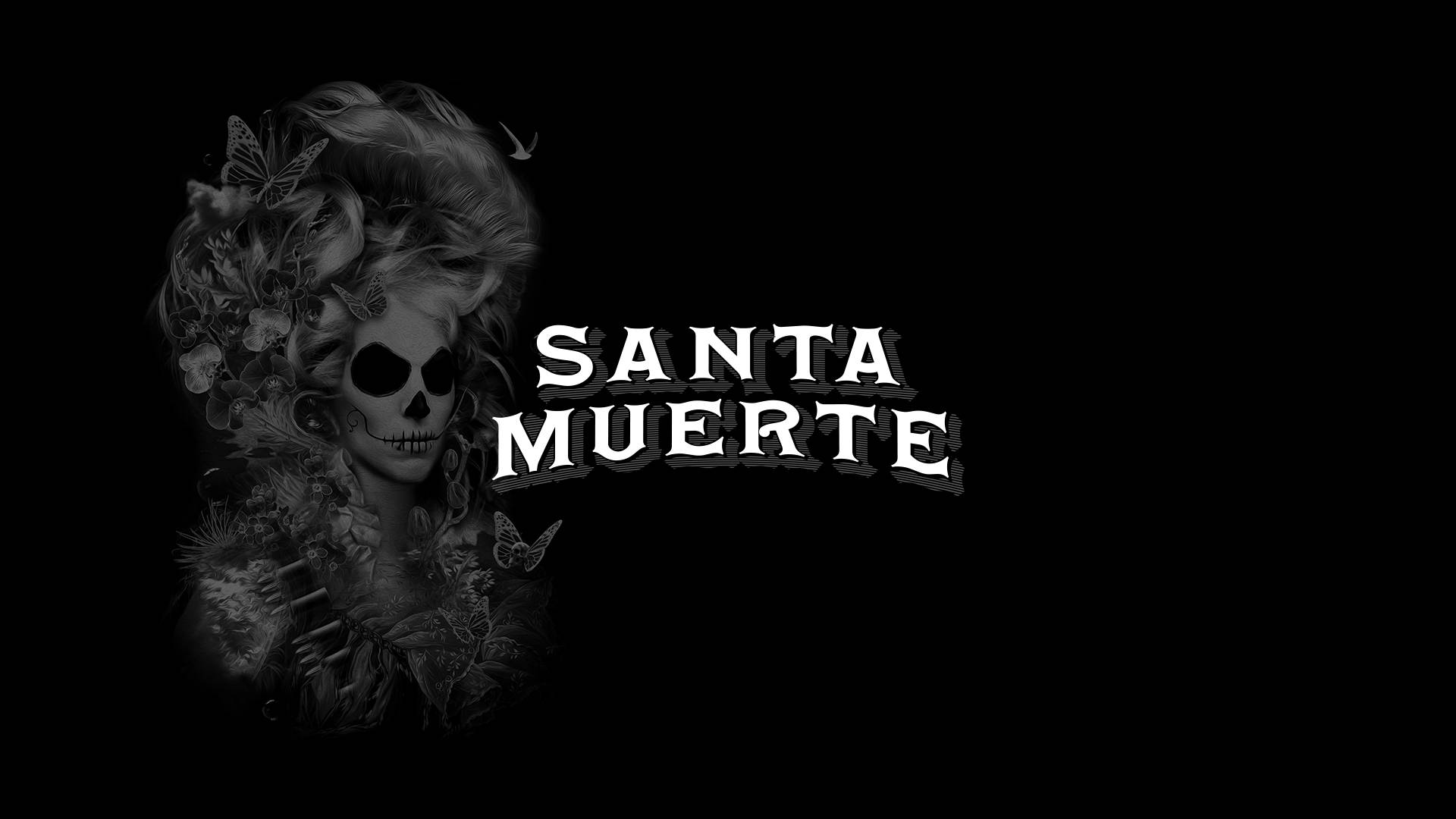Santa Muerte, floral crown, butterflies, Full HD Desktop Wallpaper
