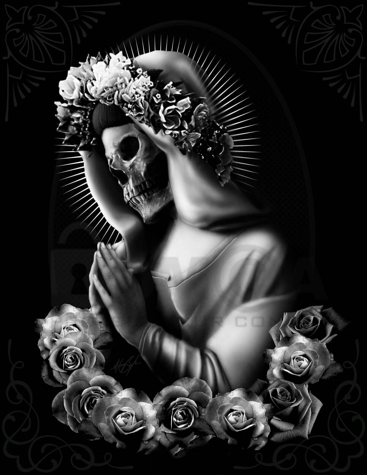 Santa Muerte, roses, cross, HD Phone Wallpaper