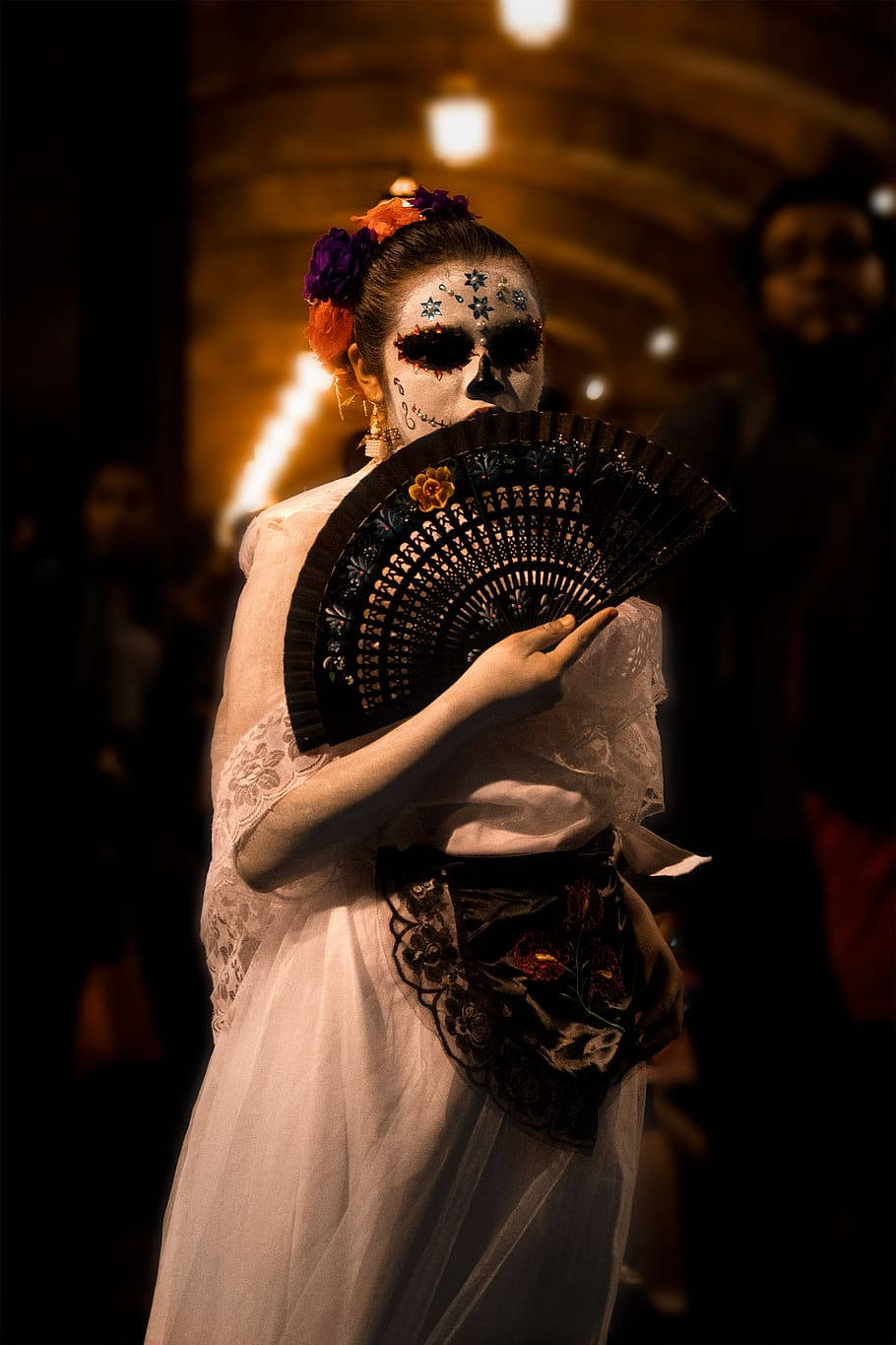 Santa Muerte, white gown, sugar skull makeup, HD Phone Wallpaper