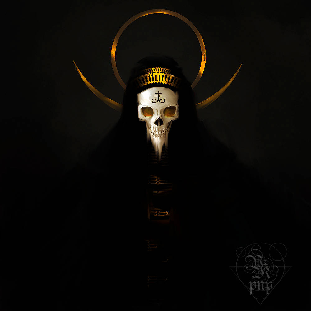 Santa Muerte, black hooded robe, glowing golden halo, SD Desktop Wallpaper