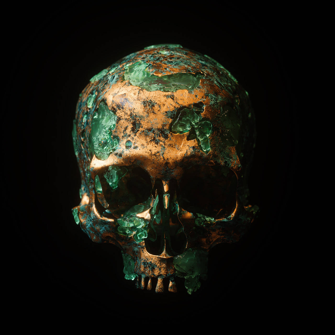 Santa Muerte, copper skull, green gemstones, HD Desktop Wallpaper