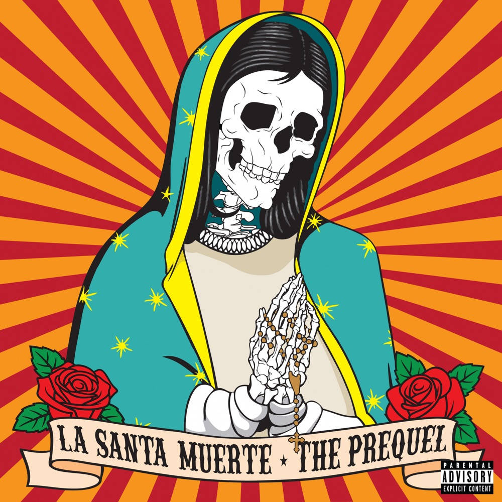 Santa Muerte, teal and yellow robe, rosary, SD Desktop Wallpaper