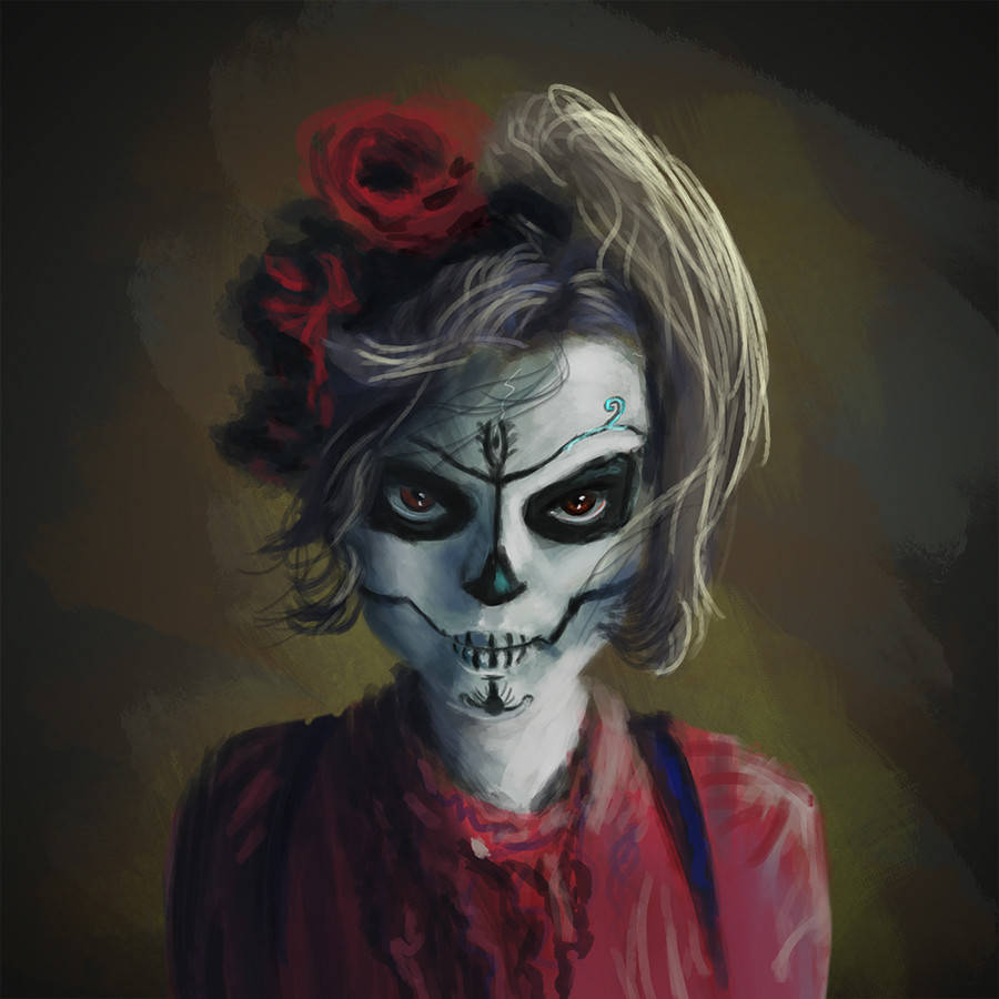 Santa Muerte, sugar skull makeup, red rose, SD Desktop Wallpaper
