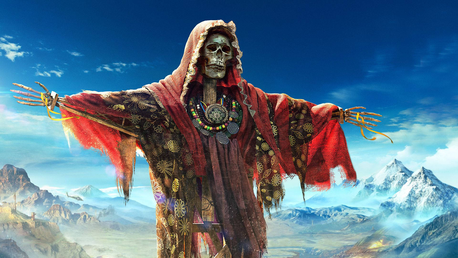 Santa Muerte, skeletal figure, red hooded robe, Full HD Desktop Wallpaper