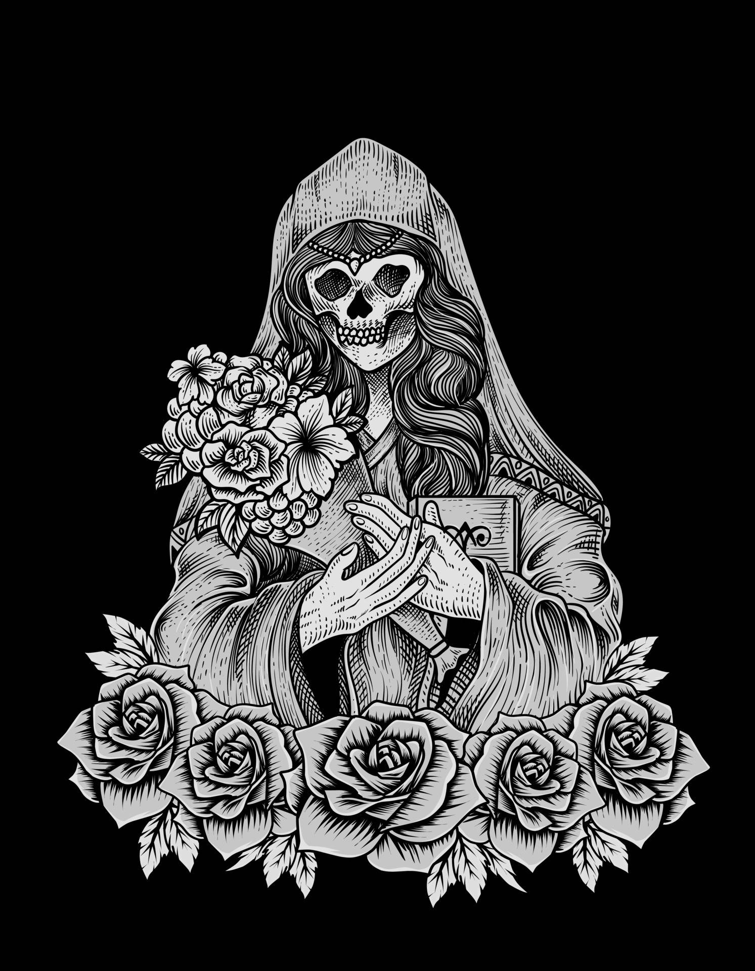 Santa Muerte, hooded robe, roses, Full HD Phone Wallpaper