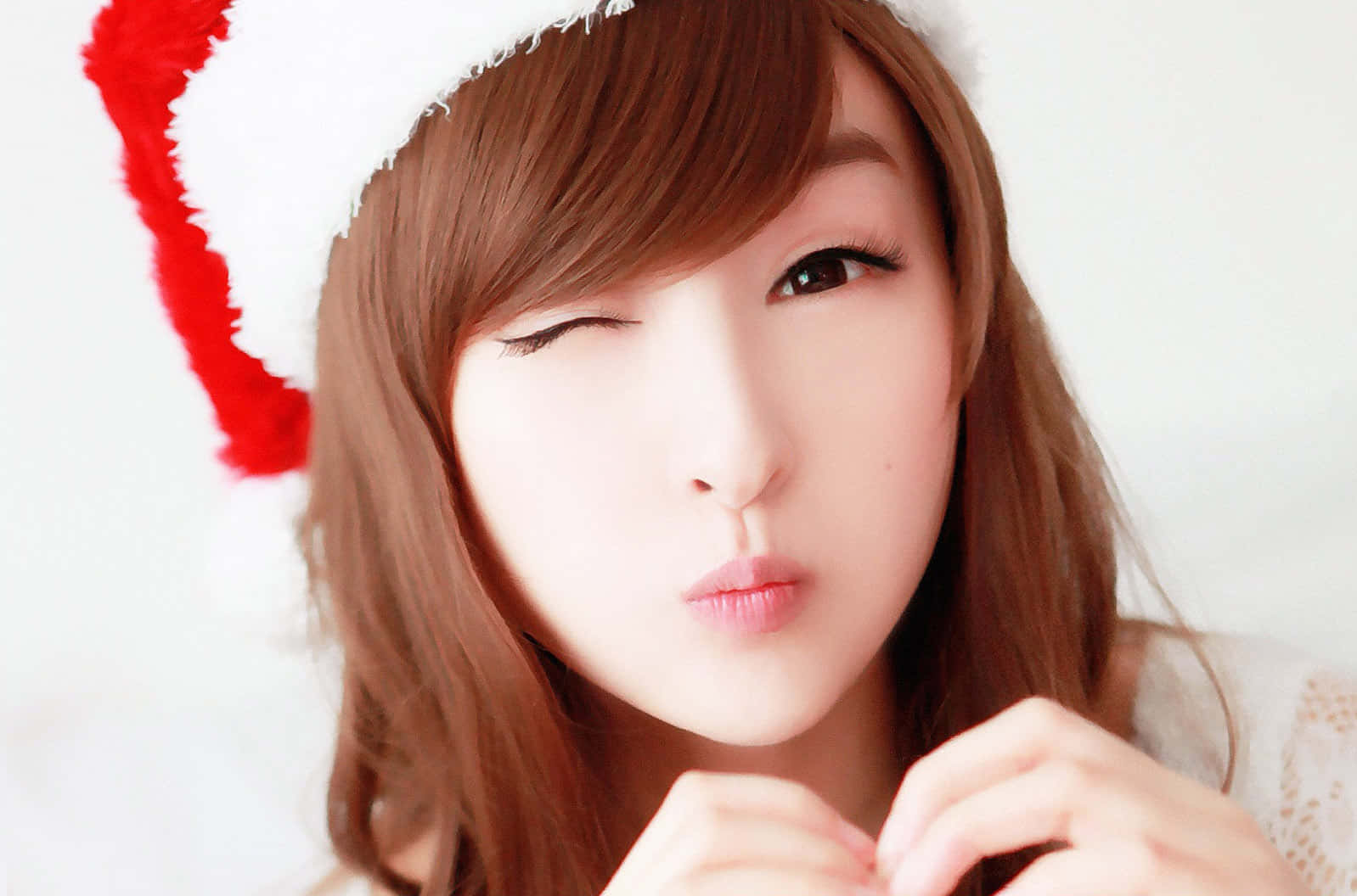 Santa hat, red and white, Cute Korean Girl, HD Desktop Wallpaper