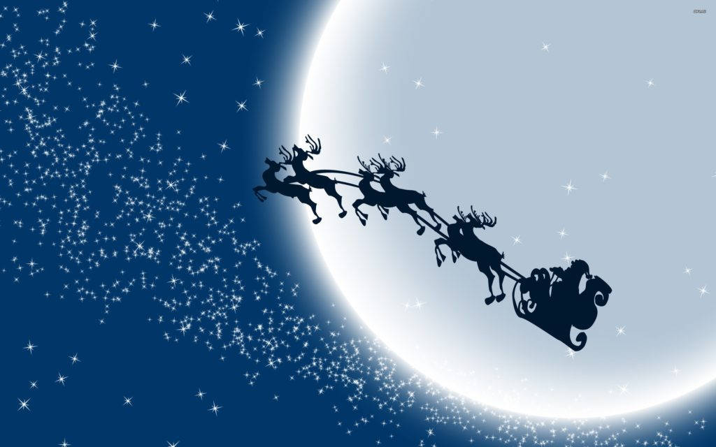 Santa, reindeer sleigh, glowing moon, SD Desktop Wallpaper