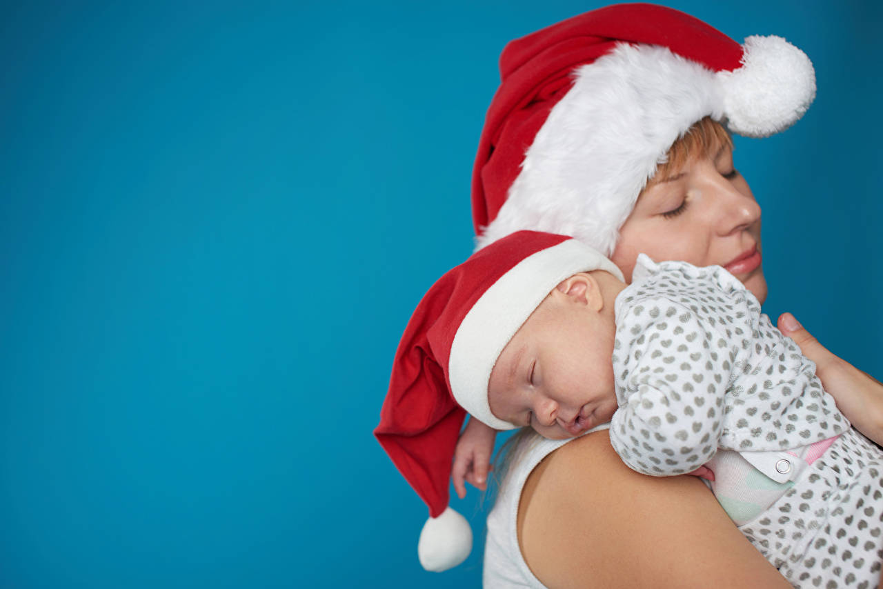 Santa hats, red and white, mother, HD Desktop Wallpaper