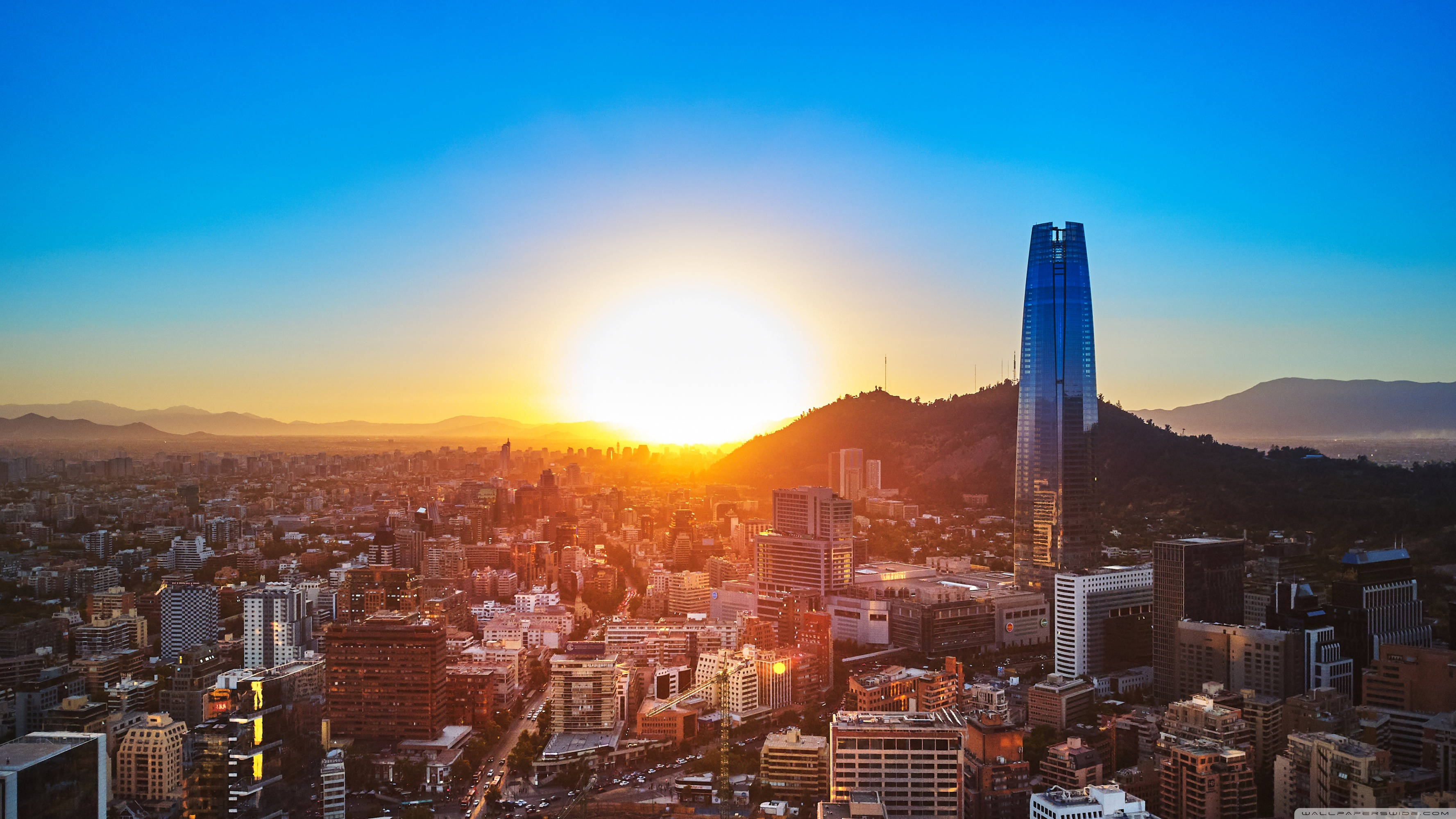 Santiago Chile, sunset, cityscape, 2K Desktop Wallpaper