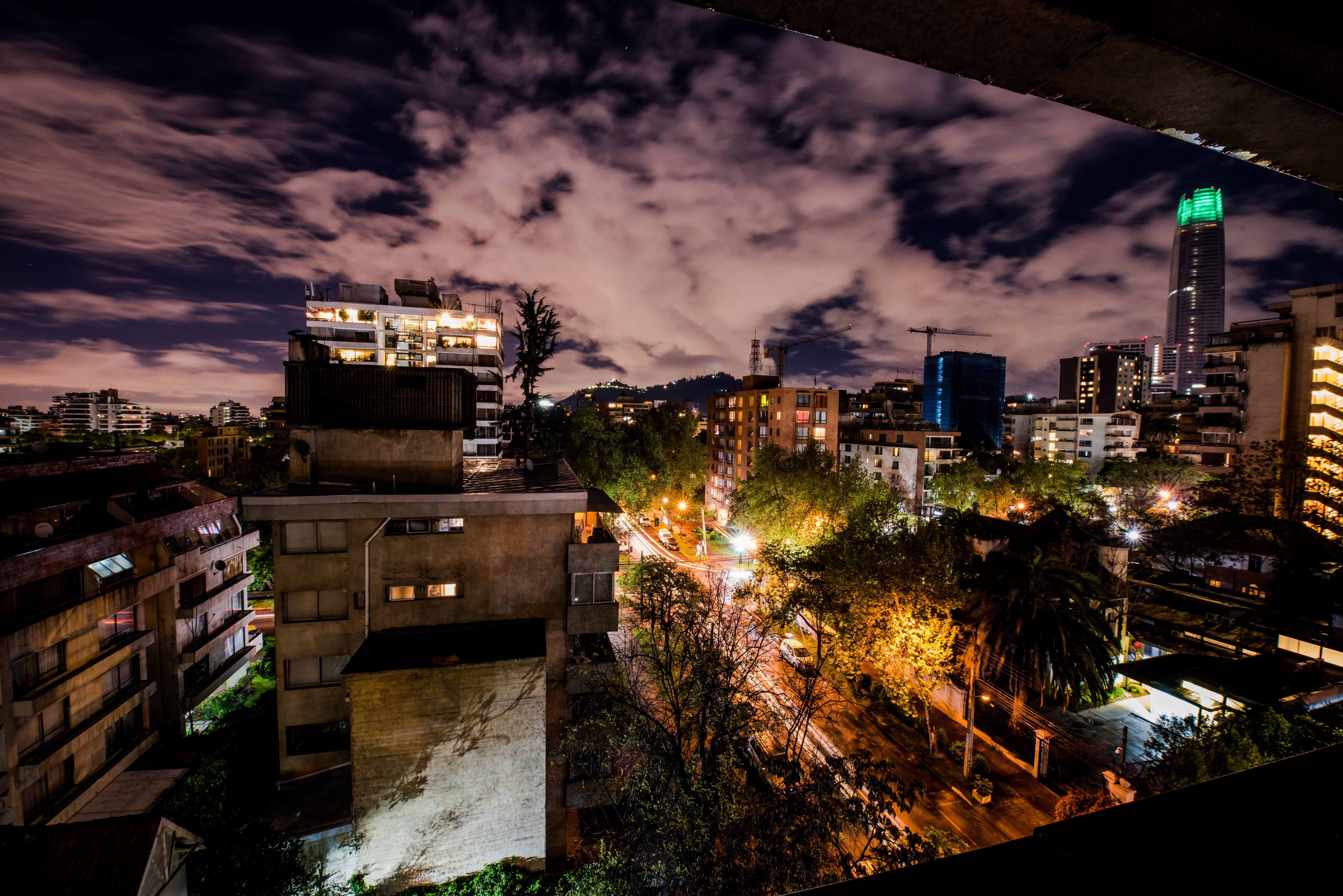 Santiago Chile, night, illuminated buildings, 5K Desktop Wallpaper