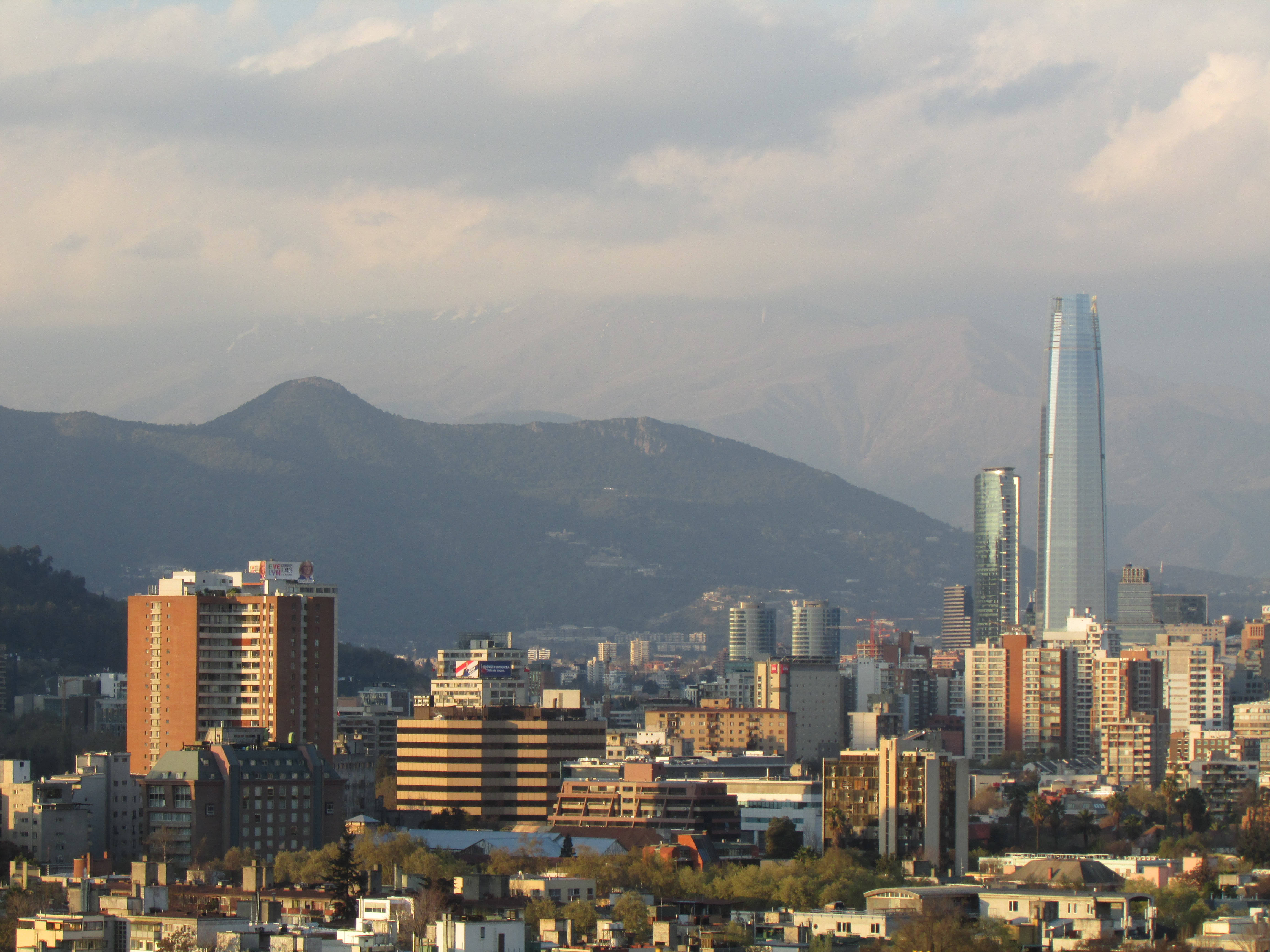 Santiago Chile, white clouds, modern skyscrapers, 4K Desktop Wallpaper