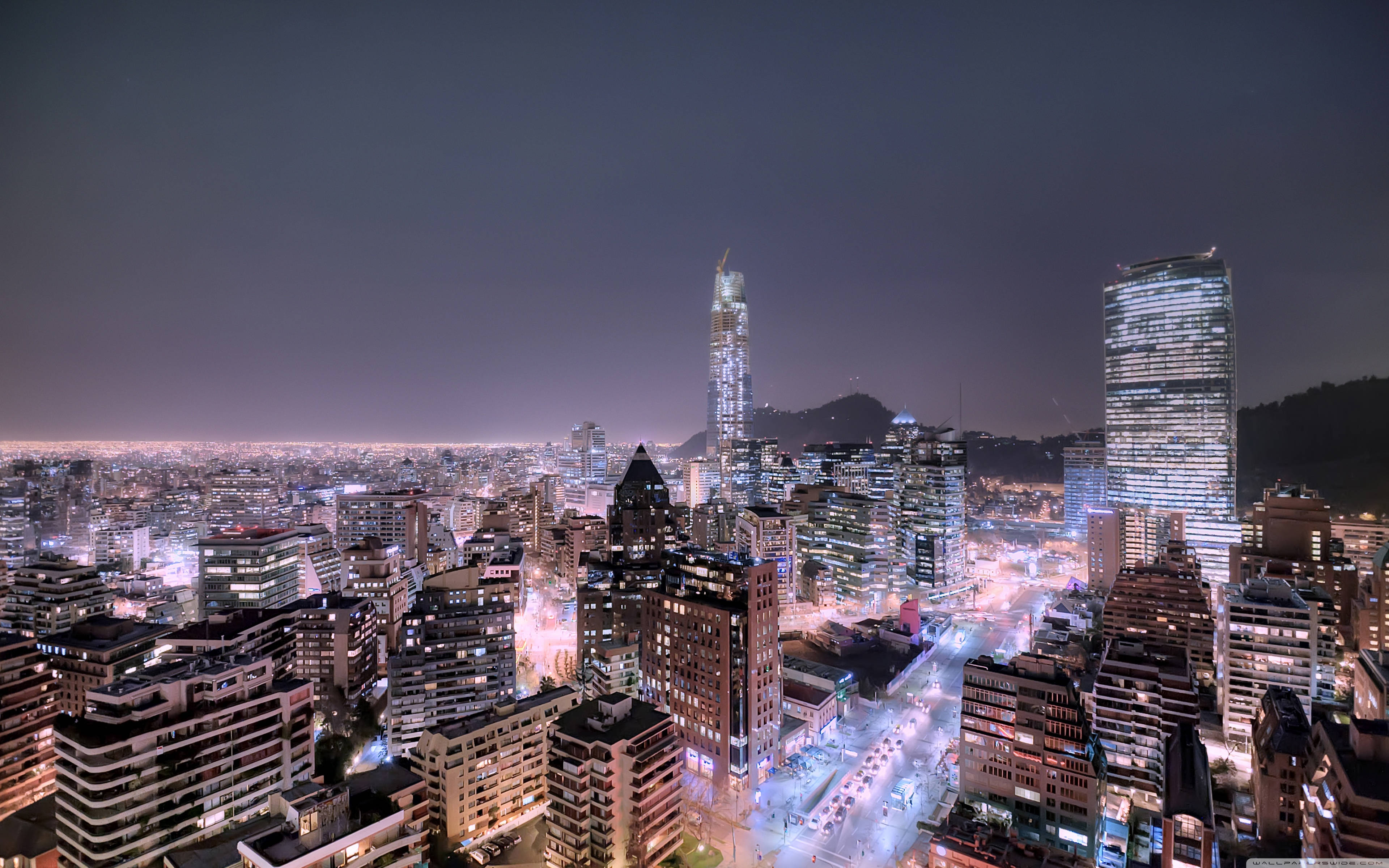 Santiago Chile, Night Lights, aerial night view, 4K Desktop Wallpaper