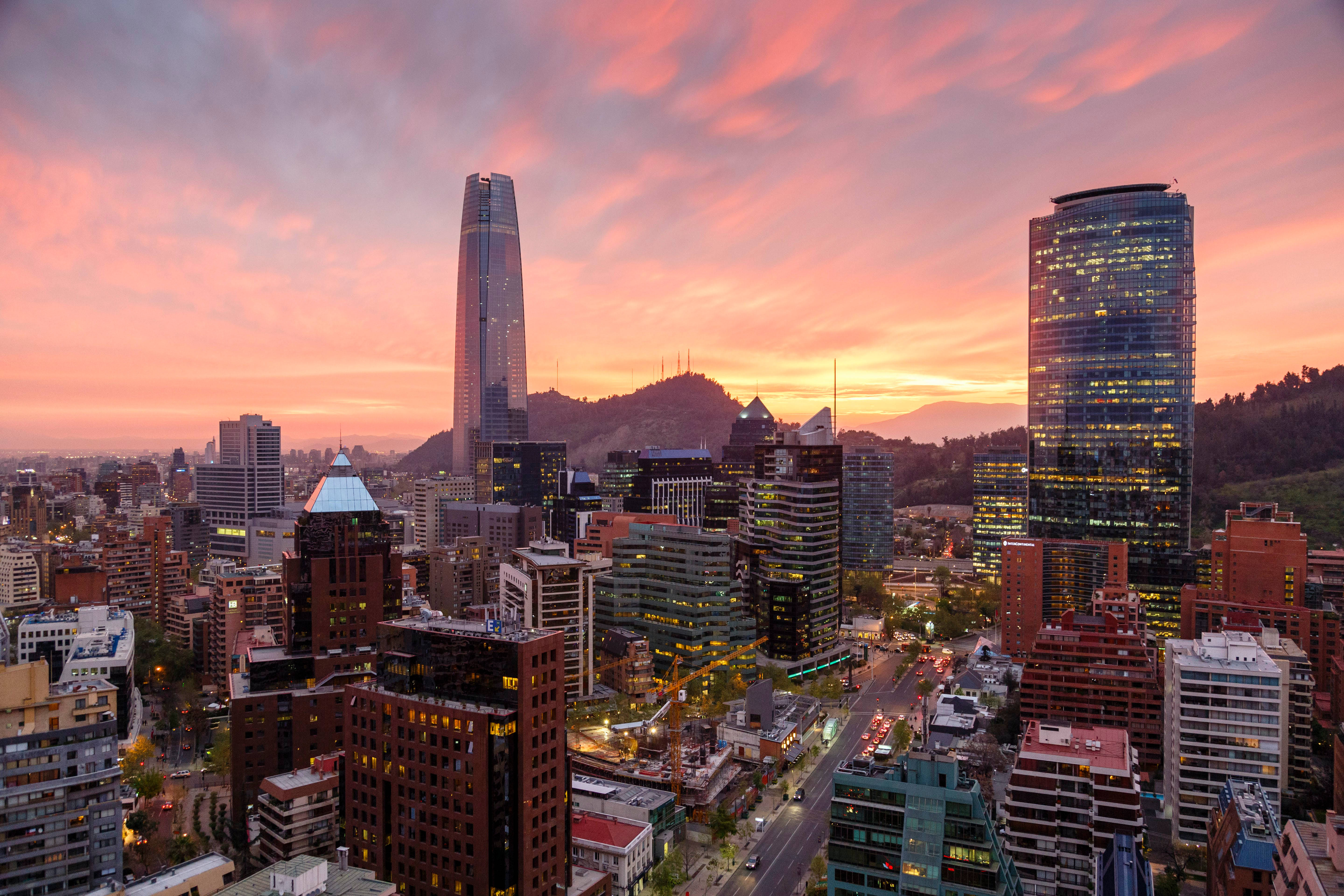 Santiago Chile, orange sky, sunset, 5K Desktop Wallpaper