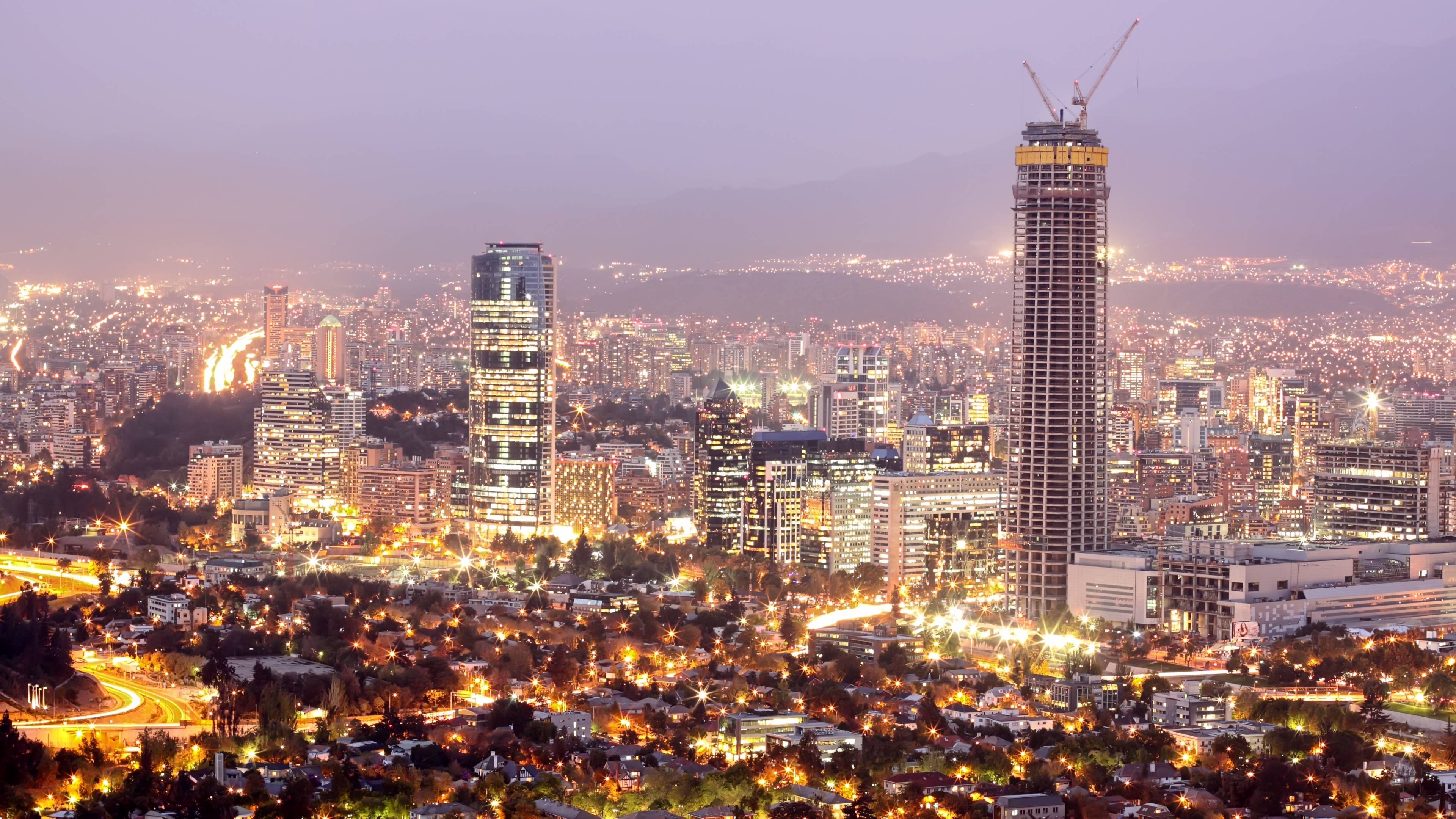 Santiago Chile, cityscape, dusk, 4K Desktop Wallpaper