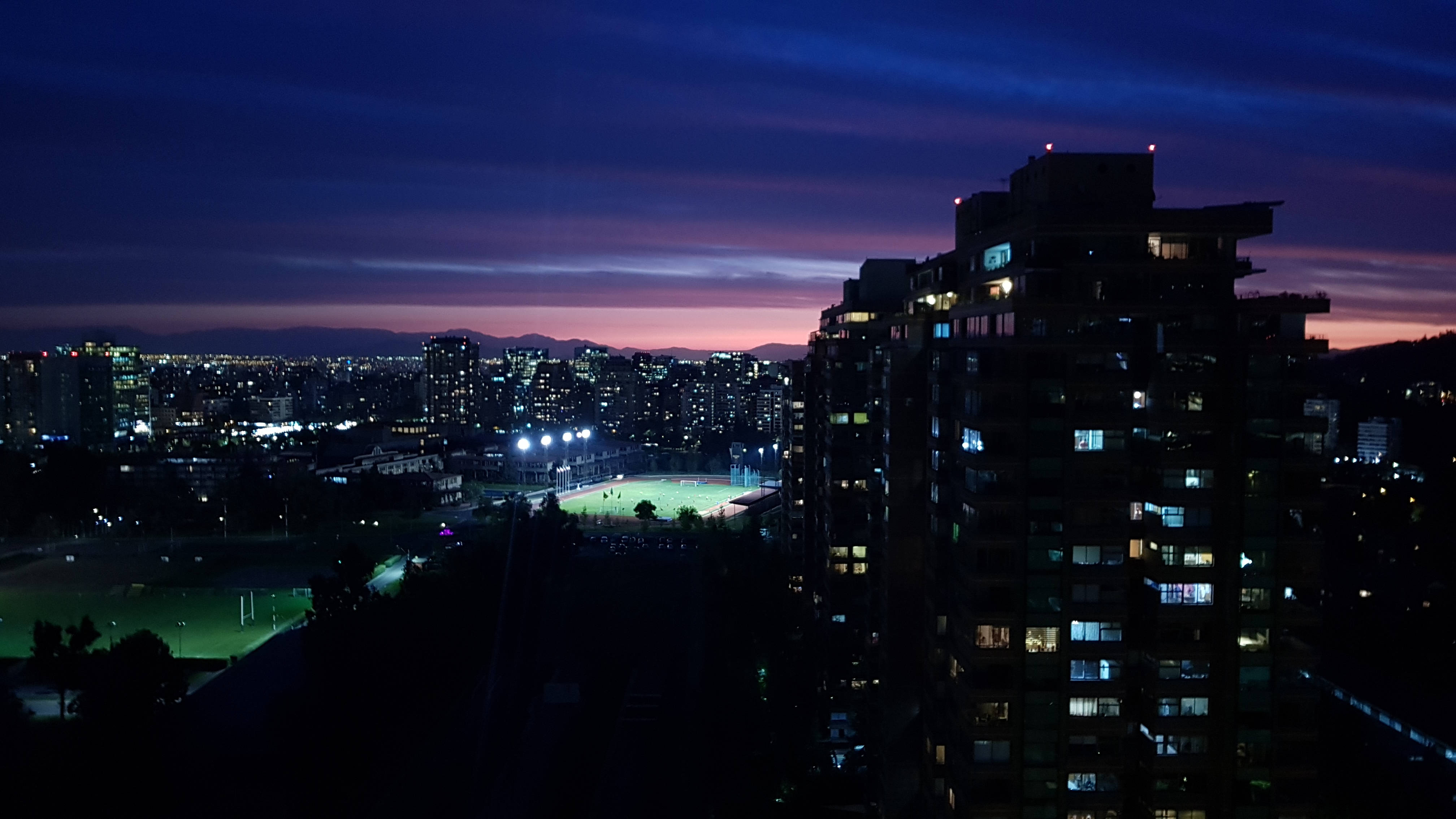 Santiago Chile, twilight, illuminated high-rise buildings, 4K Desktop Wallpaper