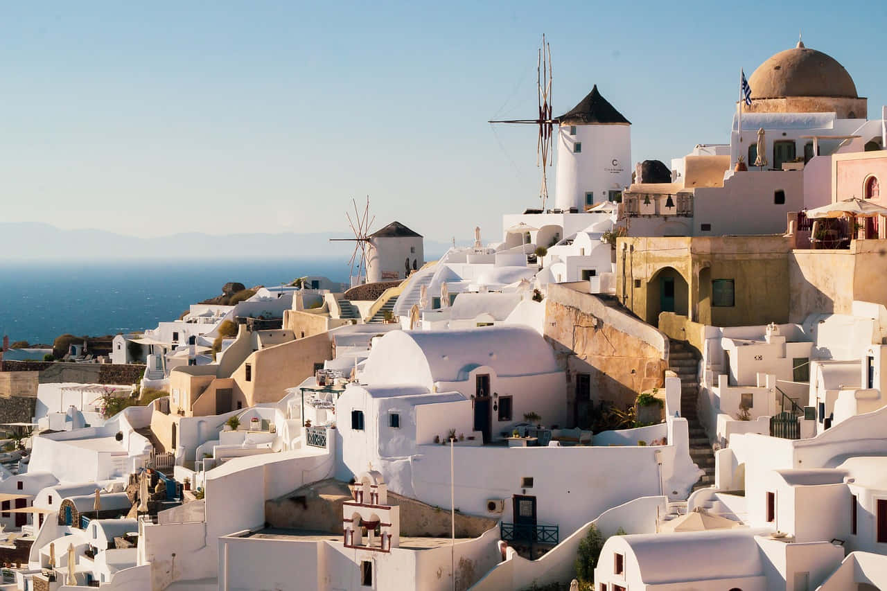 Santorini, whitewashed beauty, white domed buildings, HD Desktop Wallpaper