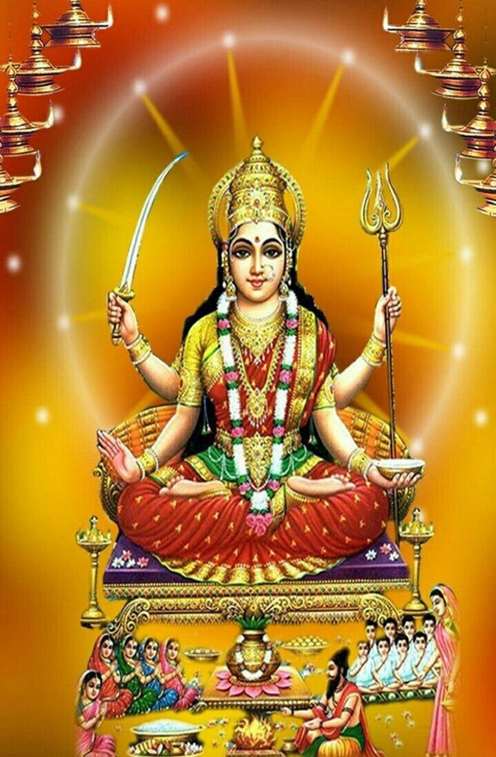 Santoshi Maa, golden throne, four-armed Hindu goddess, HD Phone Wallpaper