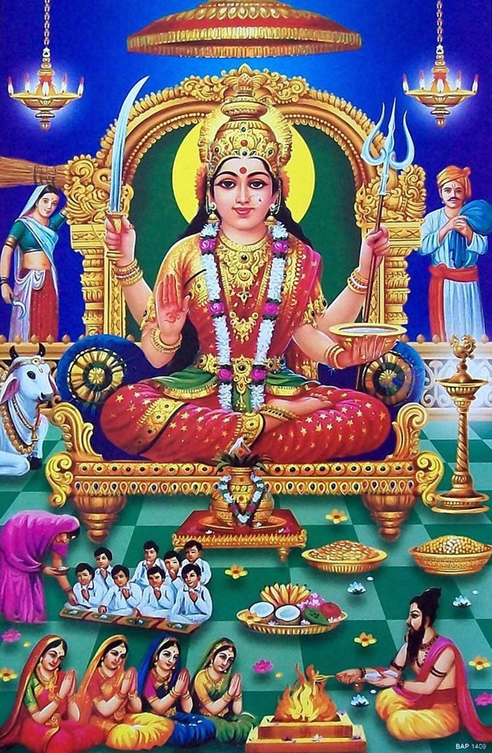 Santoshi Maa, golden halo, gold, HD Phone Wallpaper
