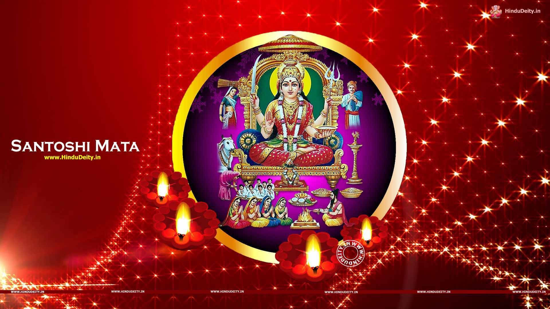 Santoshi Maa, golden throne, devotees, Full HD Desktop Wallpaper