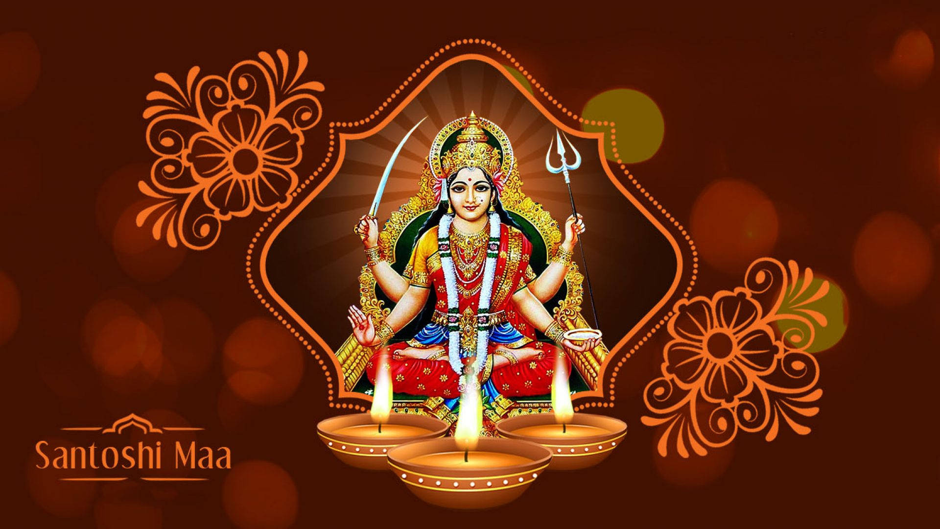 Santoshi Maa, four arms, weapons, Full HD Desktop Wallpaper