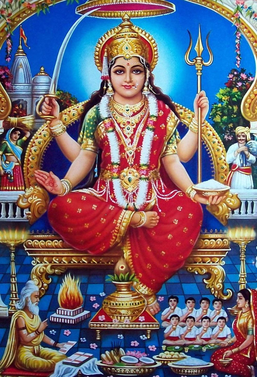 Santoshi Maa, four-handed goddess, golden throne, HD Phone Wallpaper
