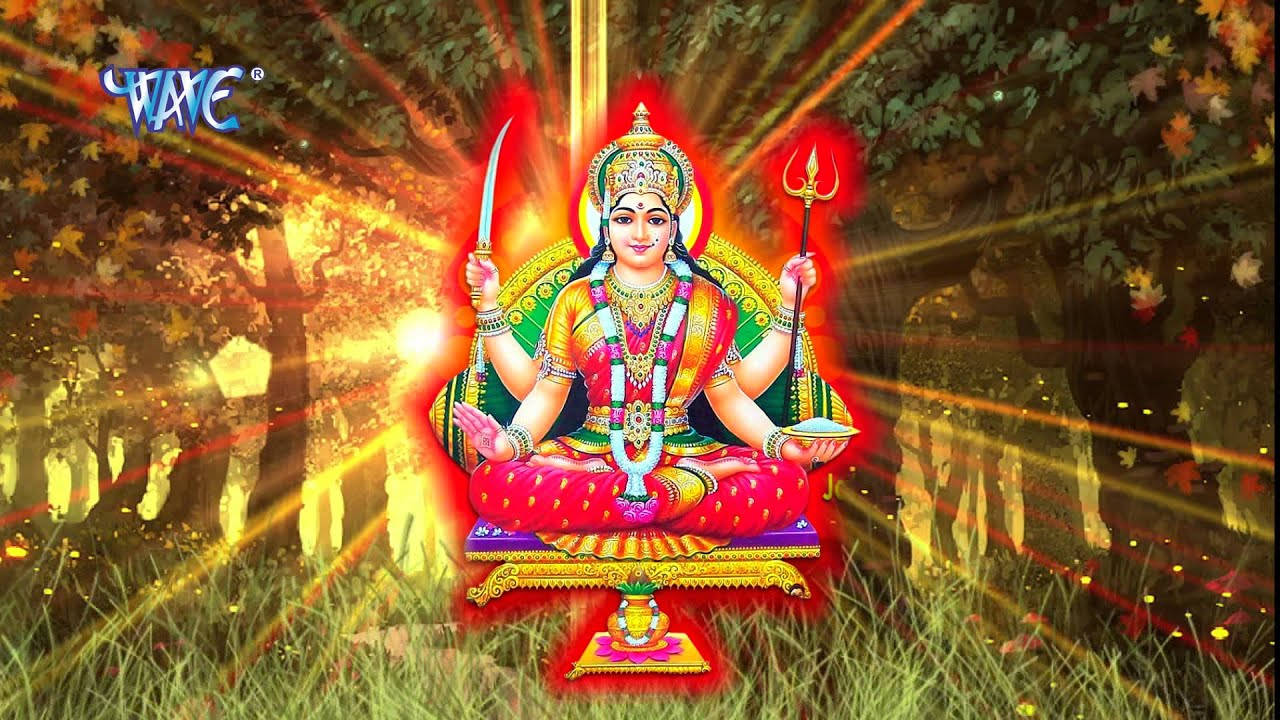 Santoshi Maa, golden throne, forest, HD Desktop Wallpaper