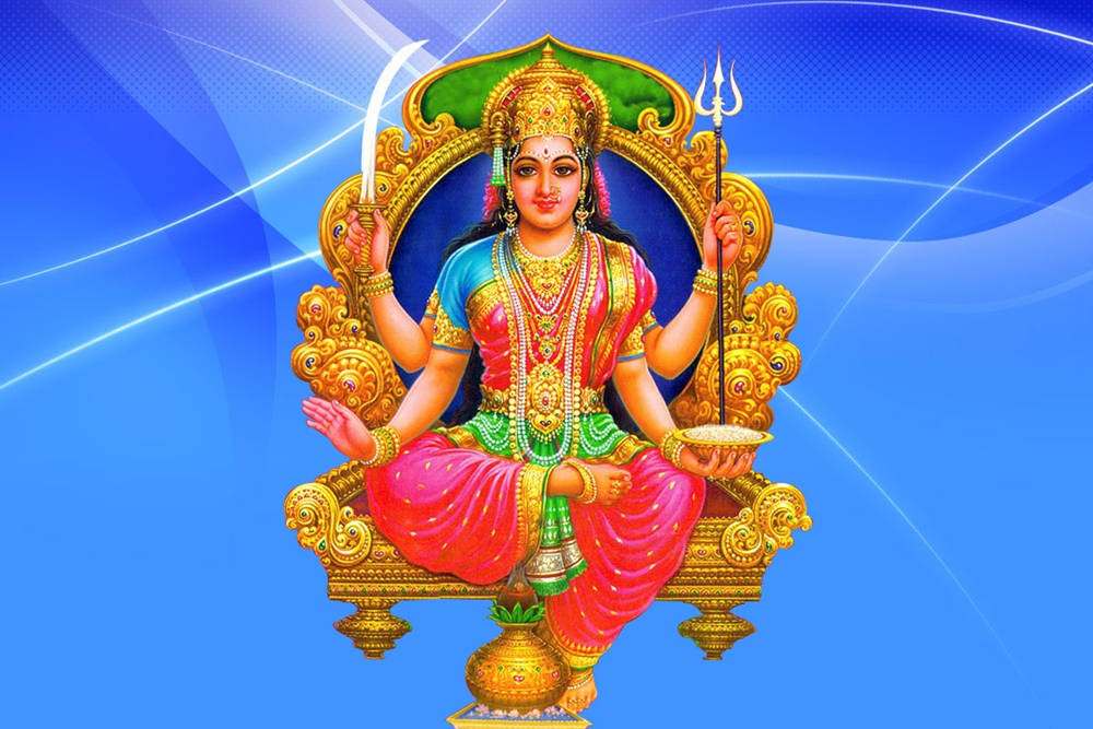 Santoshi Maa, four arms, golden throne, SD Desktop Wallpaper