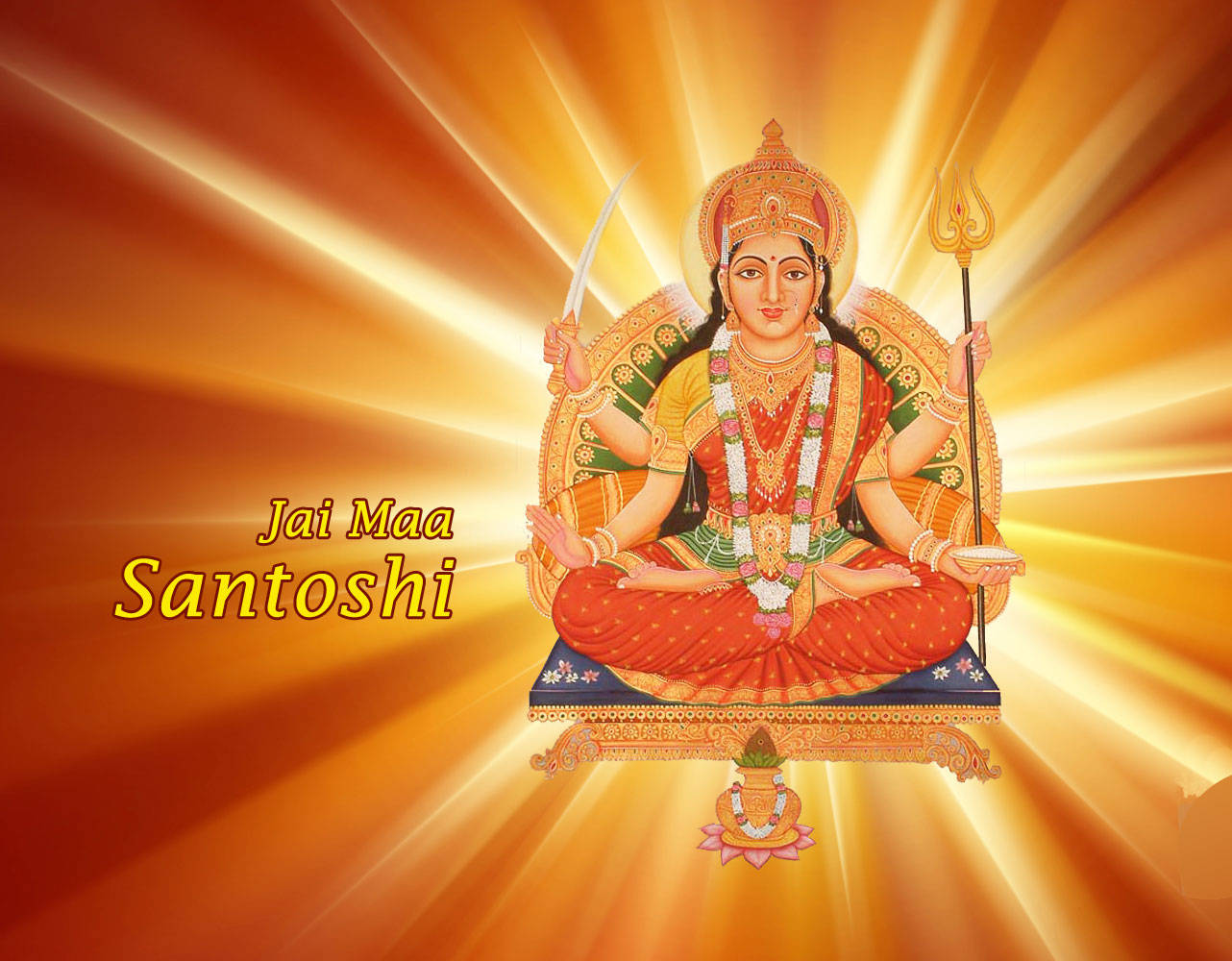 Santoshi Maa, seated throne, trident, HD Desktop Wallpaper