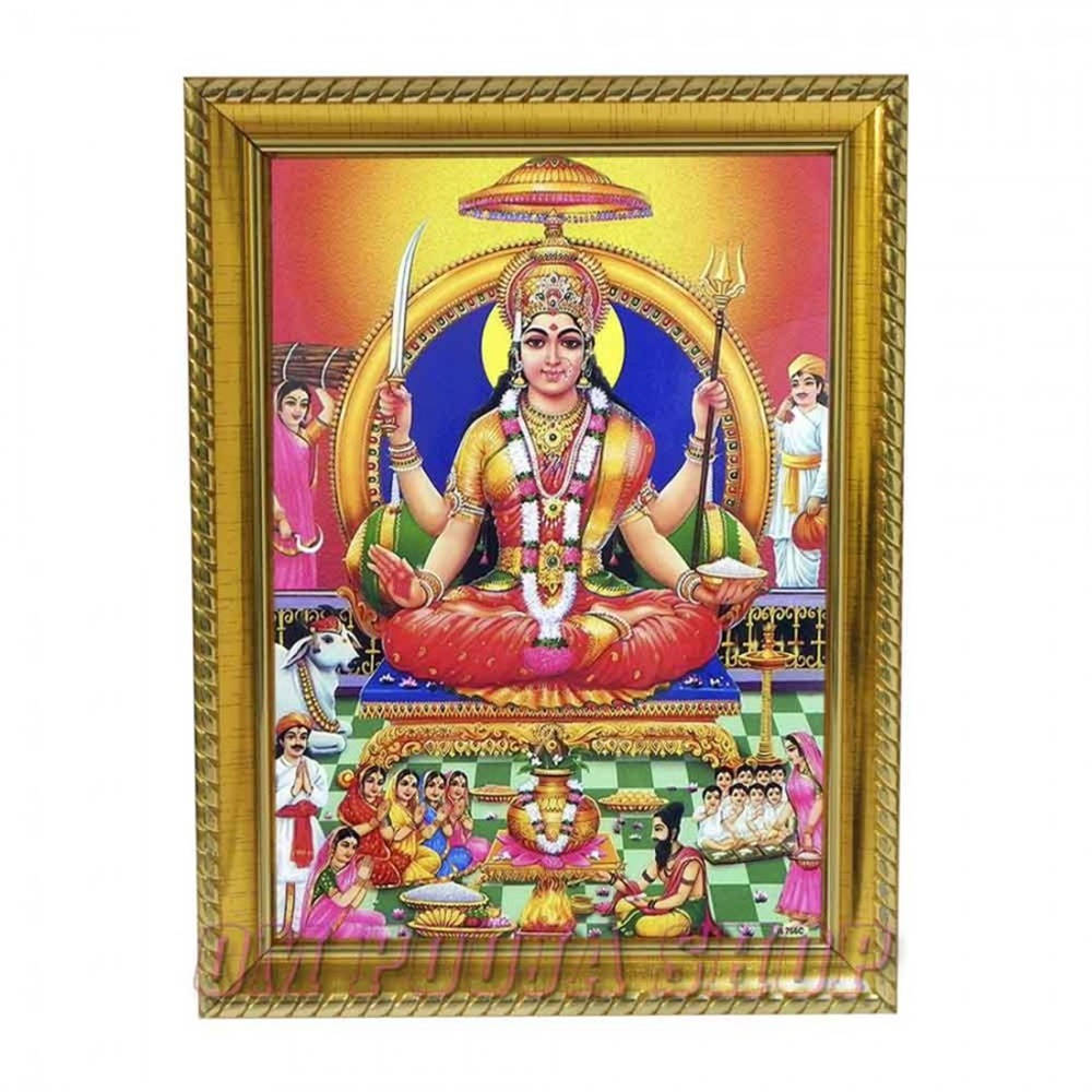 Golden Photo Frame, Santoshi Maa, four arms, SD Desktop Wallpaper