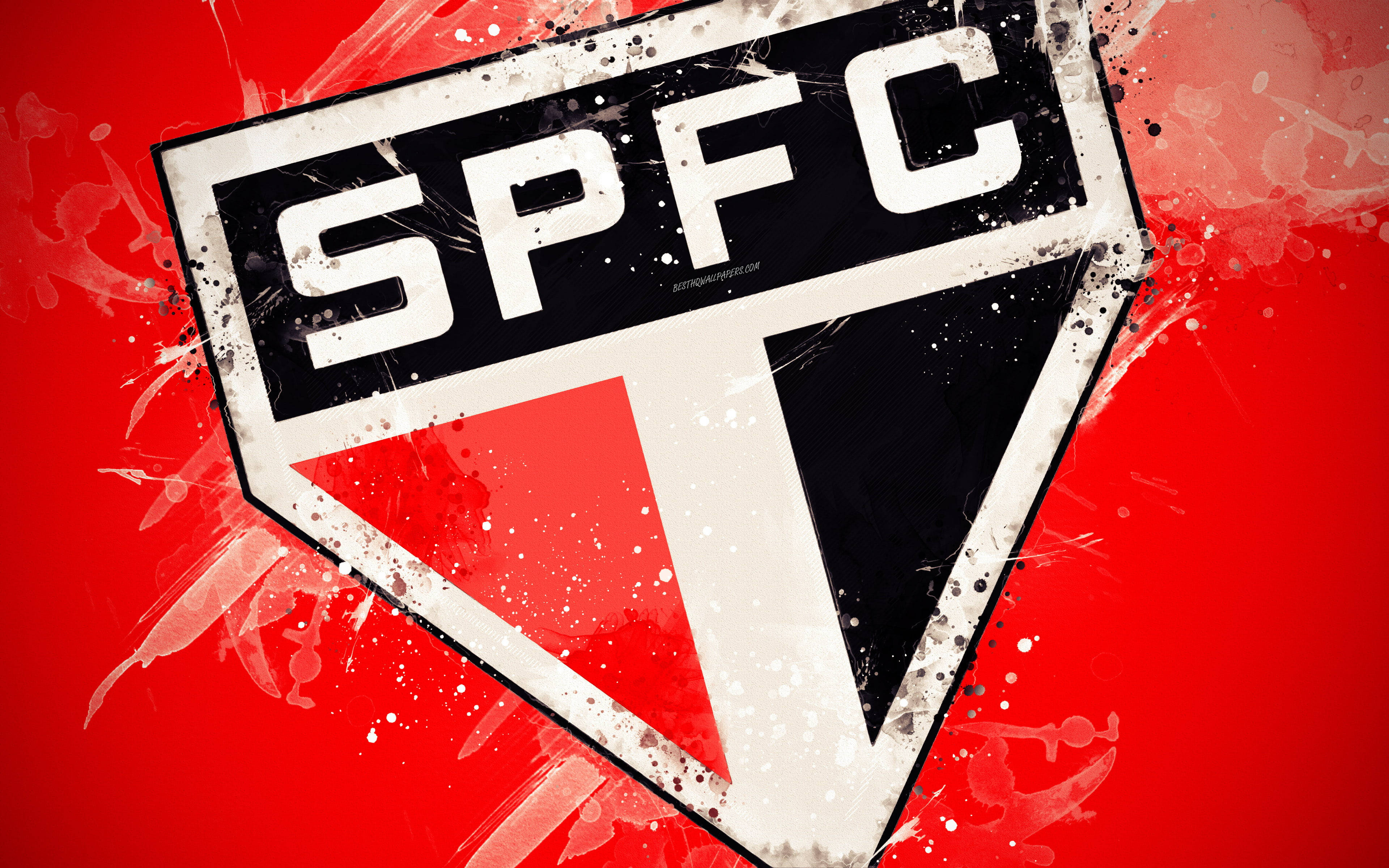 Sao Paulo FC, abstract ink, red background, 4K Desktop Wallpaper