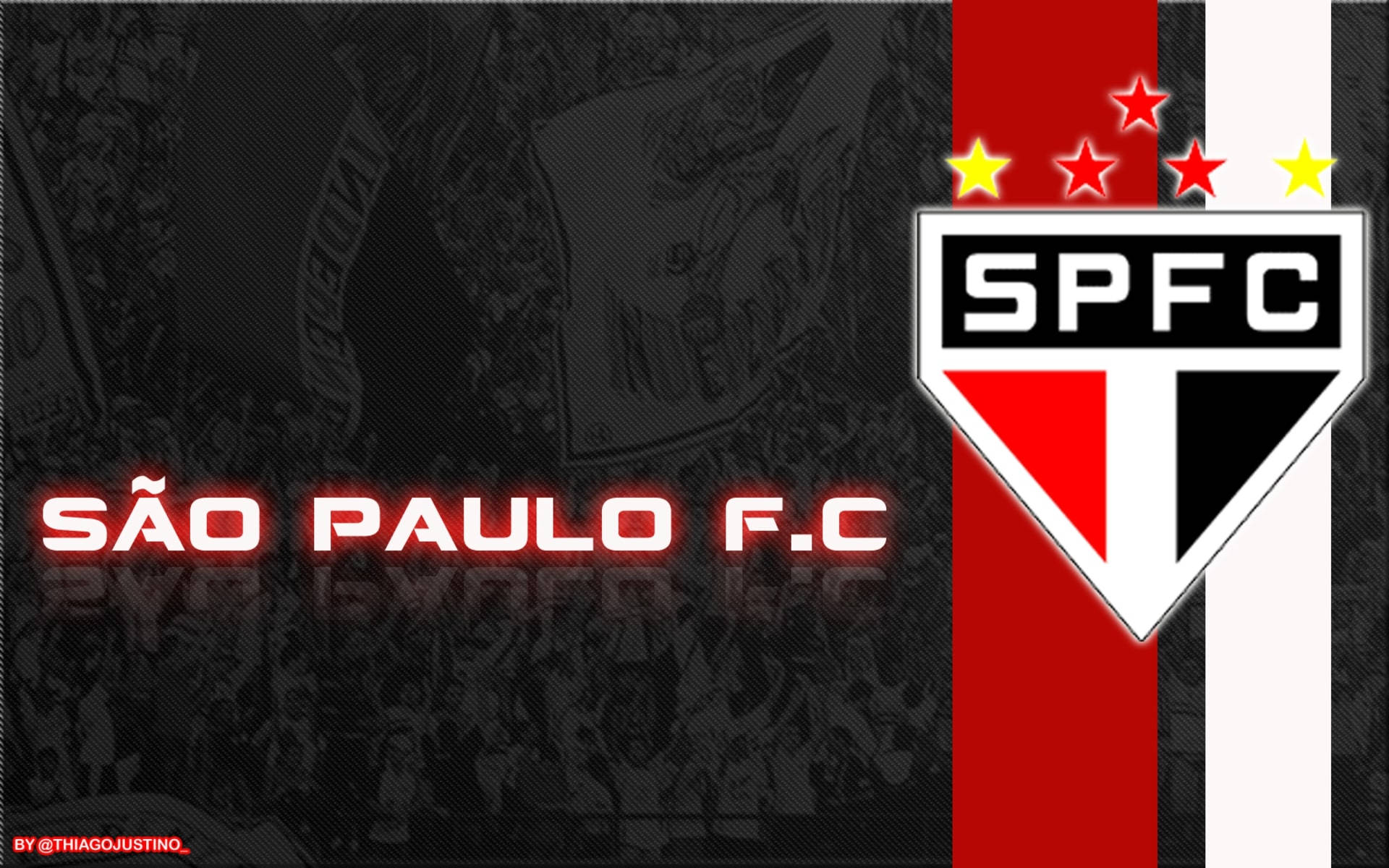 Sao Paulo FC, red white stripes, glowing team name, Full HD Desktop Wallpaper