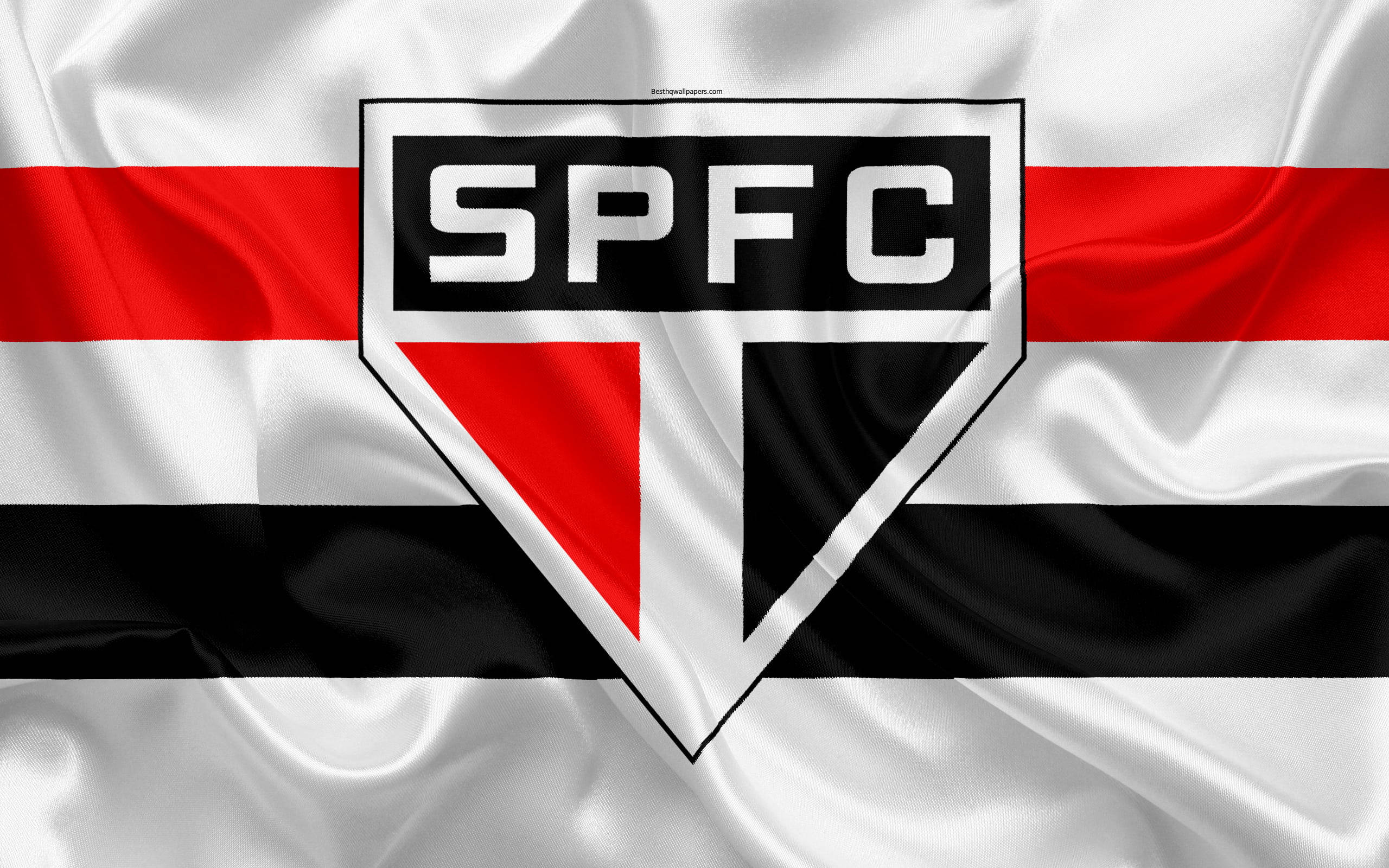Sao Paulo FC, white silk logo, red black and white stripes, 2K Desktop Wallpaper