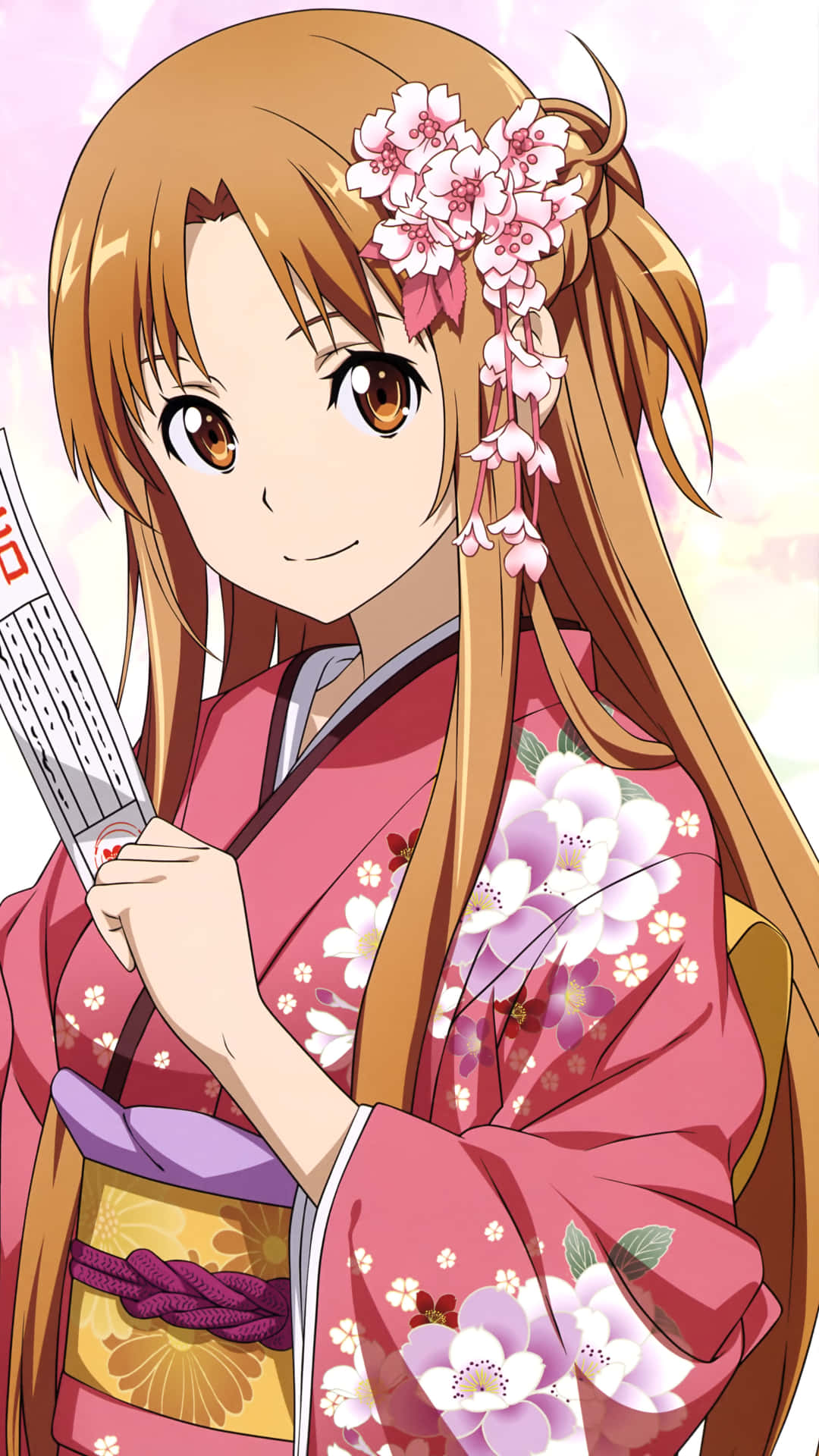 Sao Phone, anime girl, pink floral kimono, Full HD Phone Wallpaper