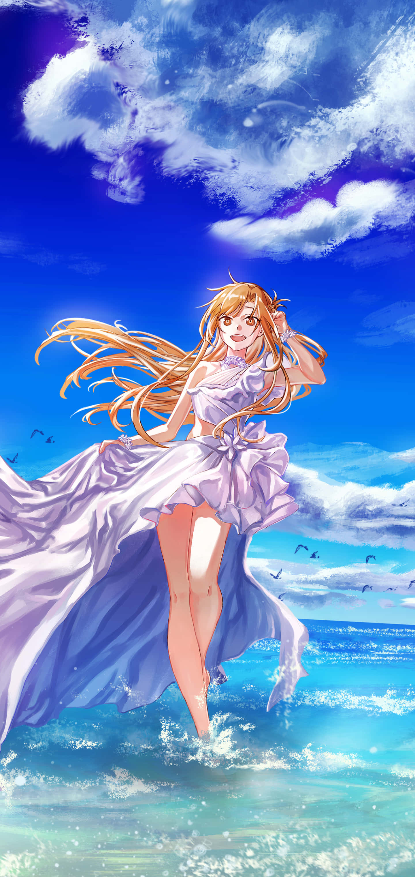 Sao Phone, anime girl, orange hair, 2K Phone Wallpaper