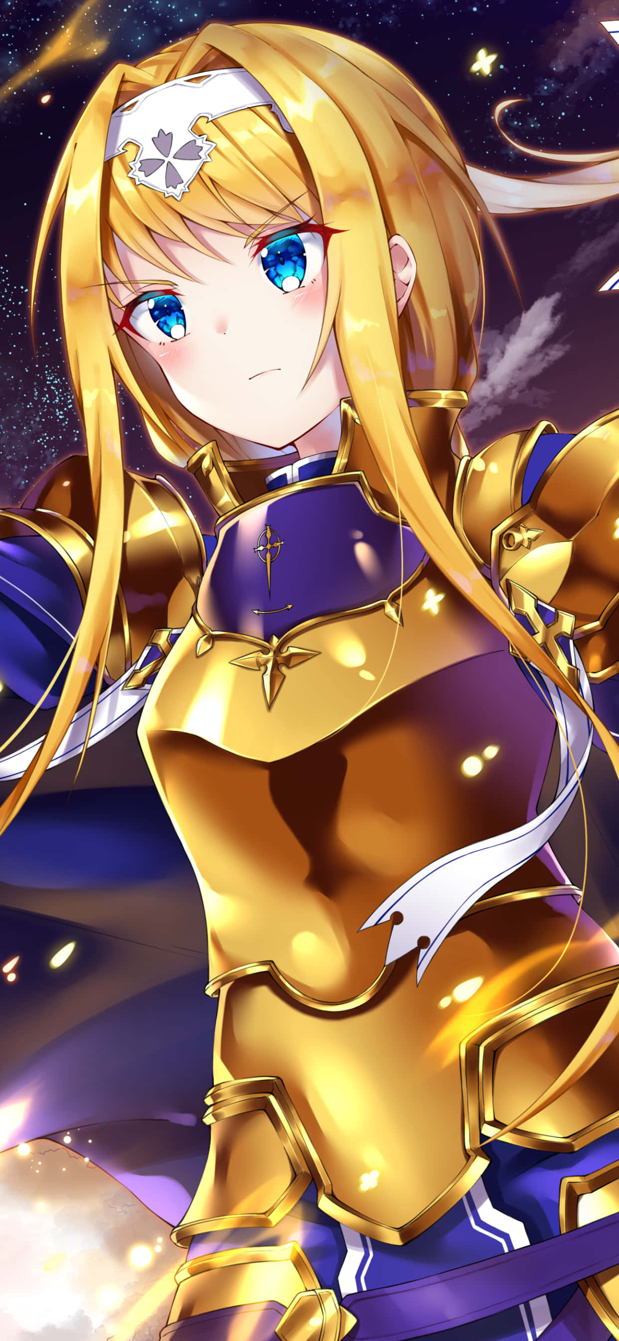 Sao Phone, gold armor, blue hair, 2K Phone Wallpaper