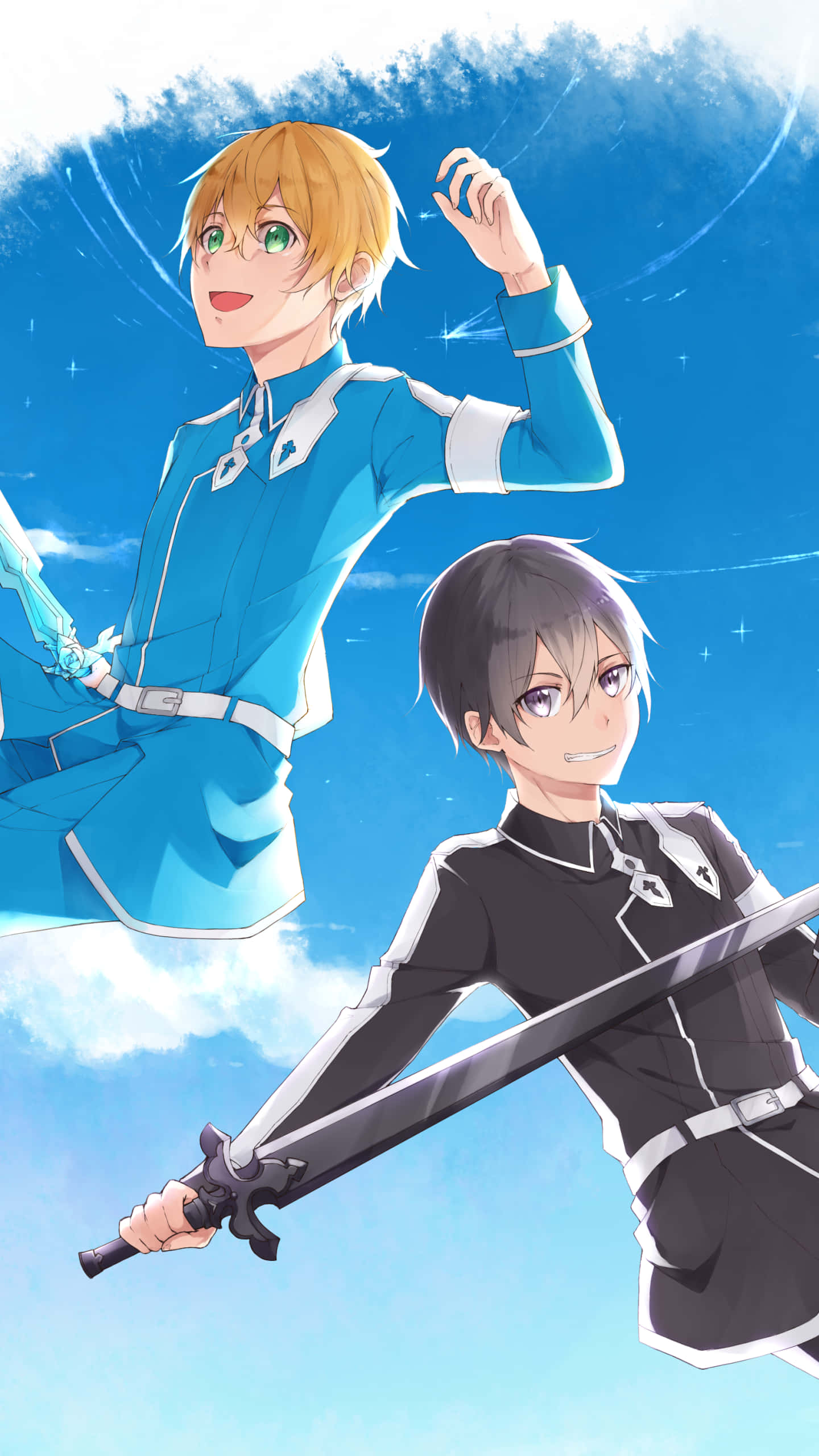 Sao Phone, anime swordsmen, vibrant blue sky, 2K Phone Wallpaper