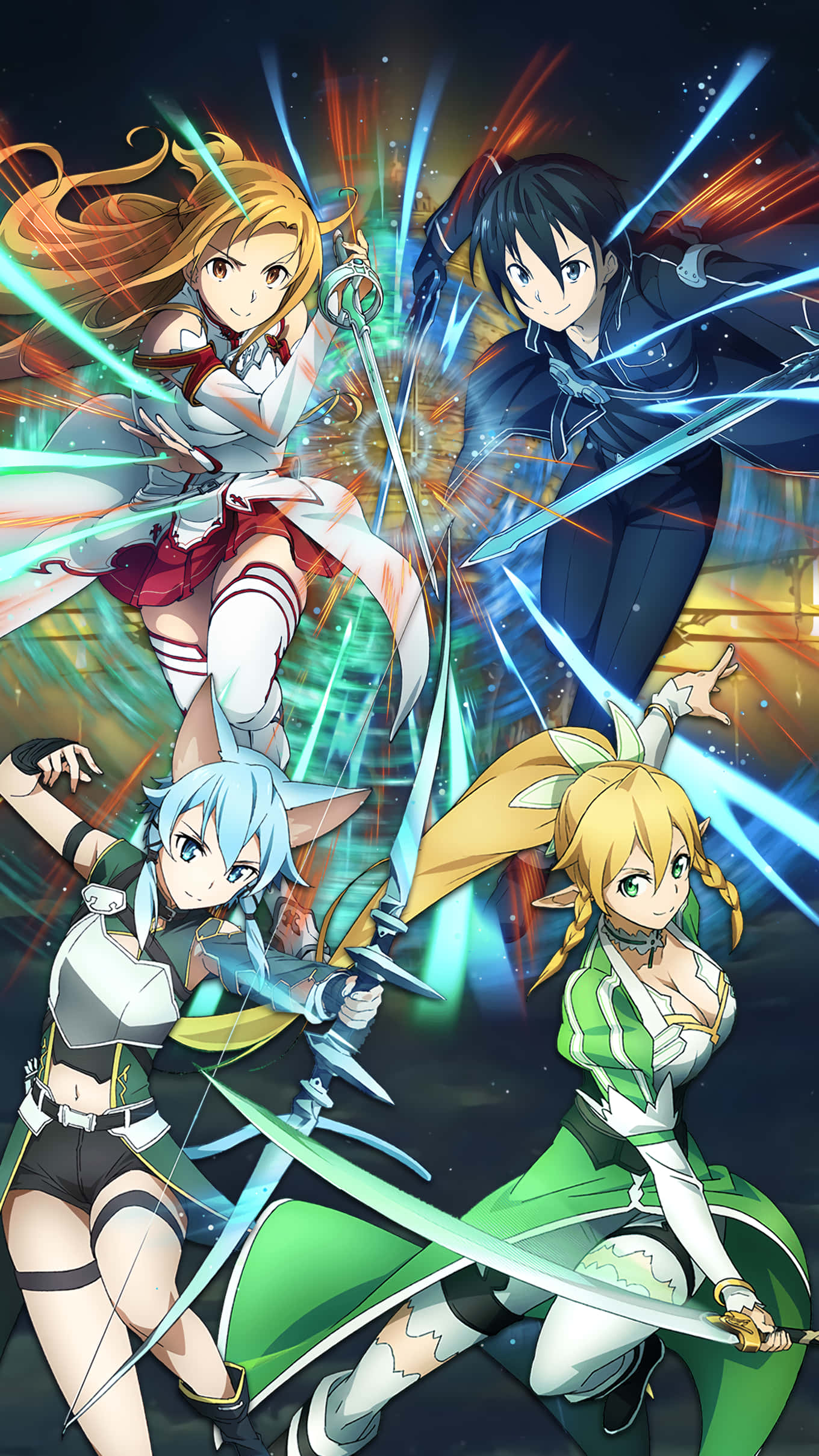 Sao Phone, anime swordswomen, neon energy, Full HD Phone Wallpaper