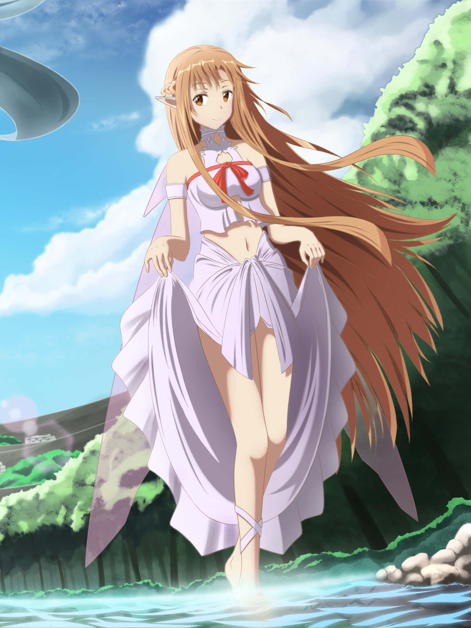 Sao Phone, white dress, long brown hair, Full HD Phone Wallpaper