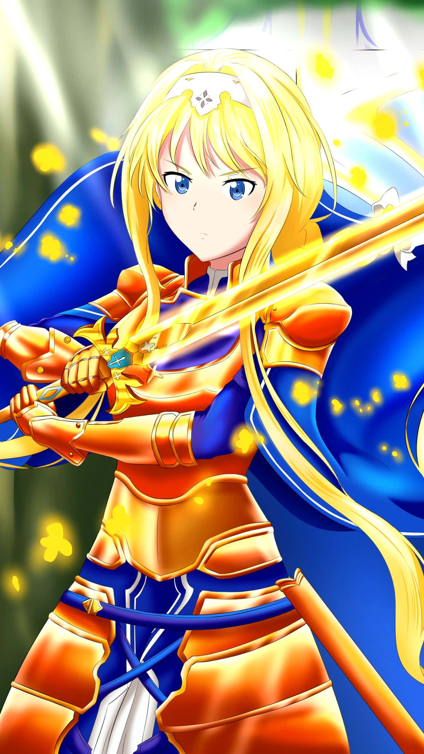 Sao Phone, blonde anime girl, golden armor, 2K Phone Wallpaper