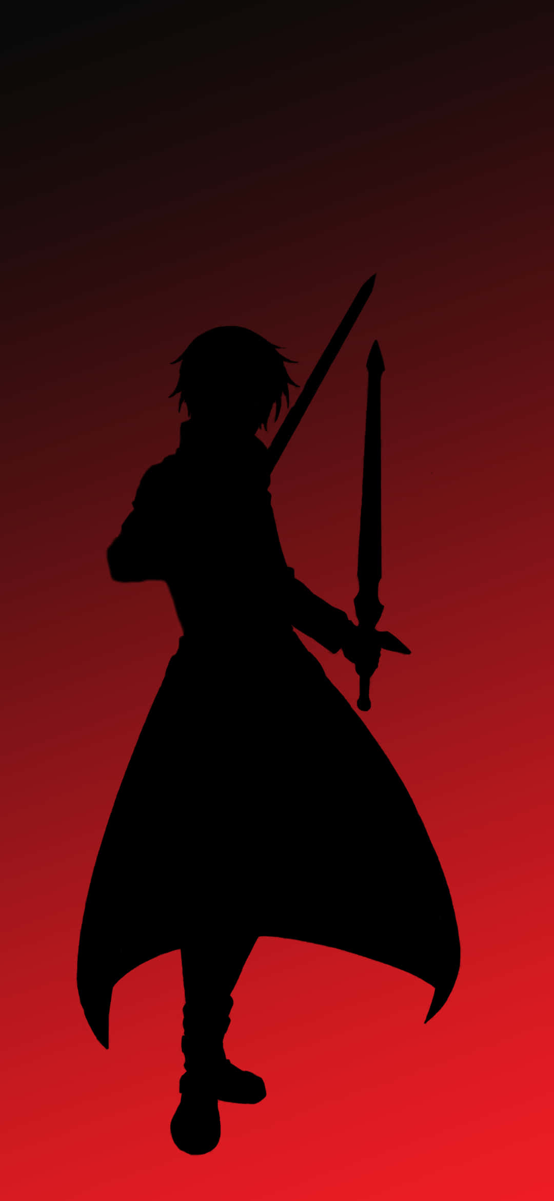 Sao Phone, black silhouette, sword-wielding anime warrior, Full HD Phone Wallpaper