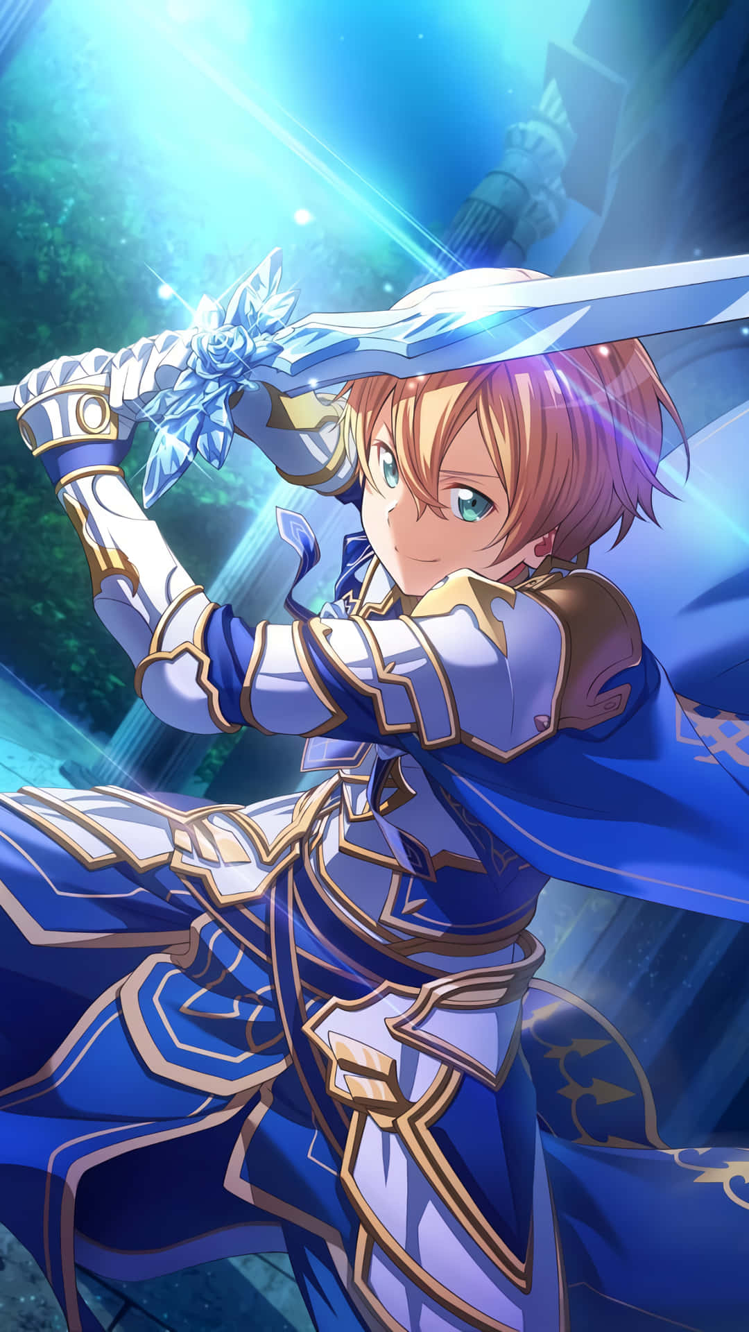 Sao Phone, anime knight, blue and gold armor, Full HD Phone Wallpaper