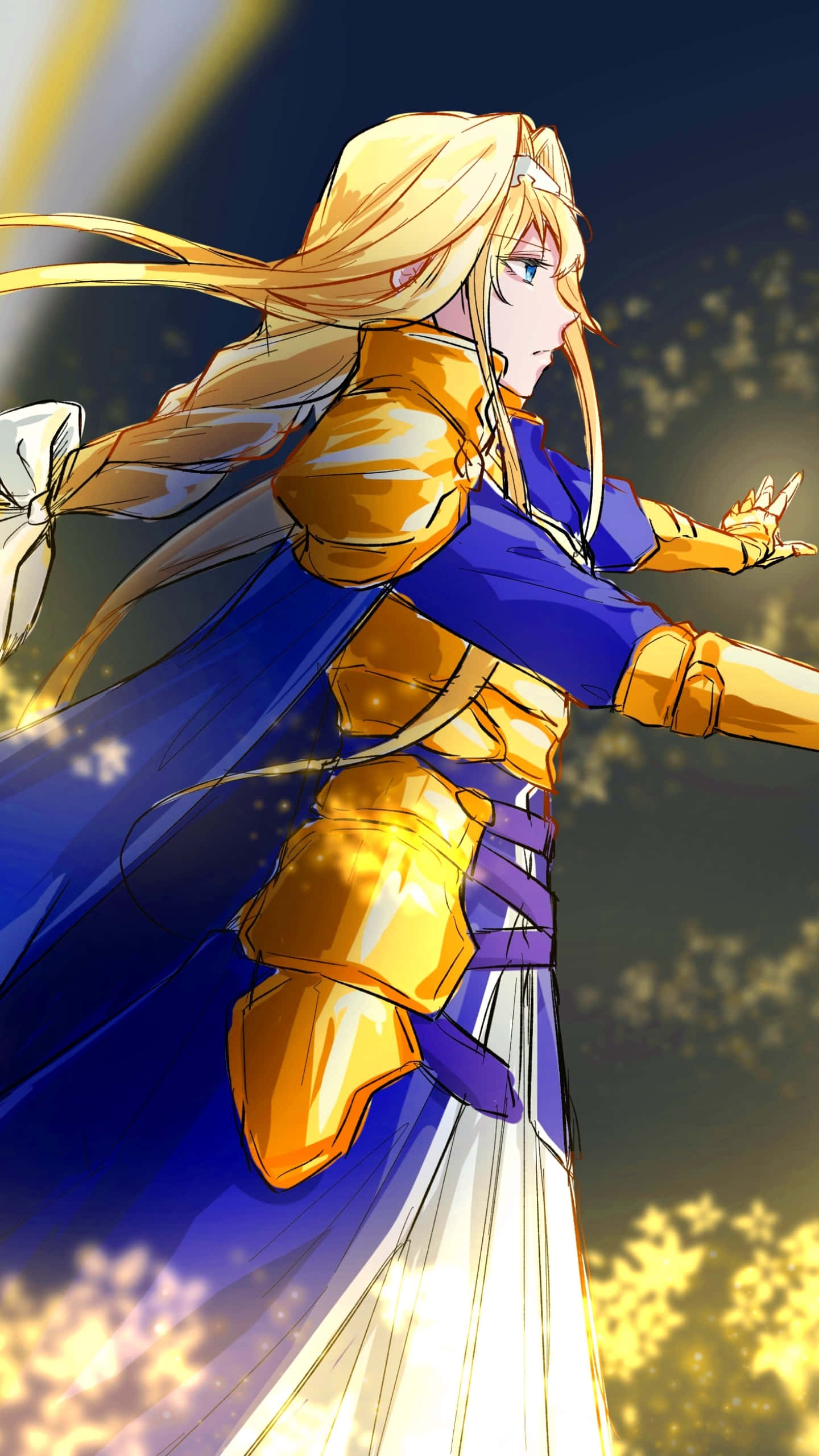 Sao Phone, blonde anime warrior, golden armor, 2K Phone Wallpaper