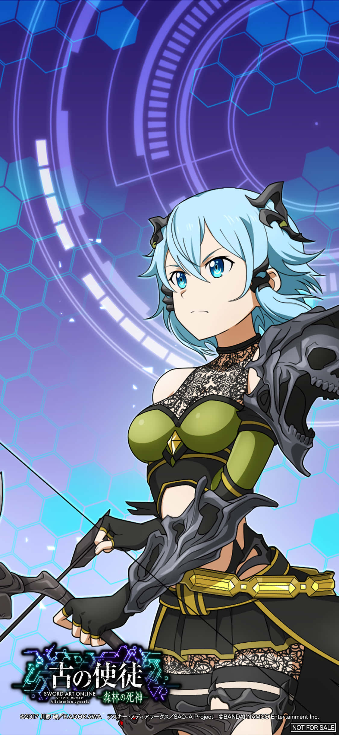 Sao Phone, blue-haired anime archer, green and black armor, Full HD Phone Wallpaper