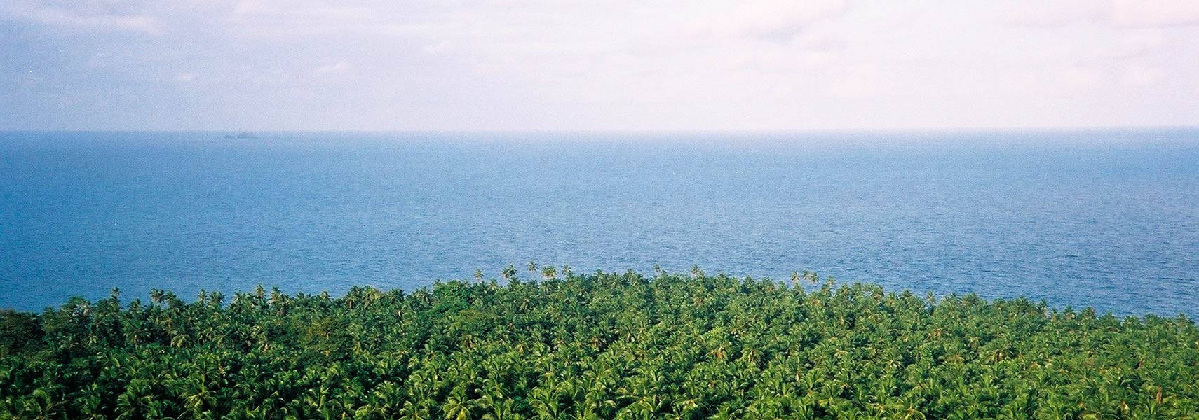 Sao Tome And Principe, blue ocean, lush green tropical coastline, HD Desktop Wallpaper