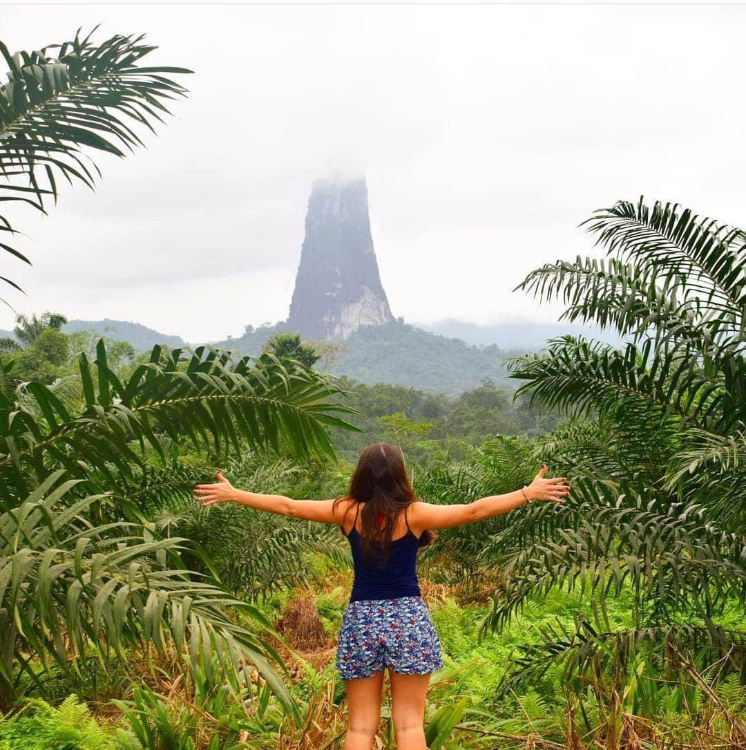 Sao Tome And Principe, lush green jungle foliage, towering misty mountain peak, SD Phone Wallpaper