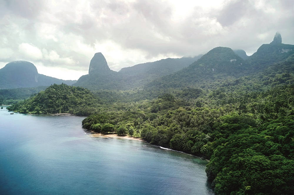 Sao Tome And Principe, tropical beach, emerald rainforest, SD Desktop Wallpaper